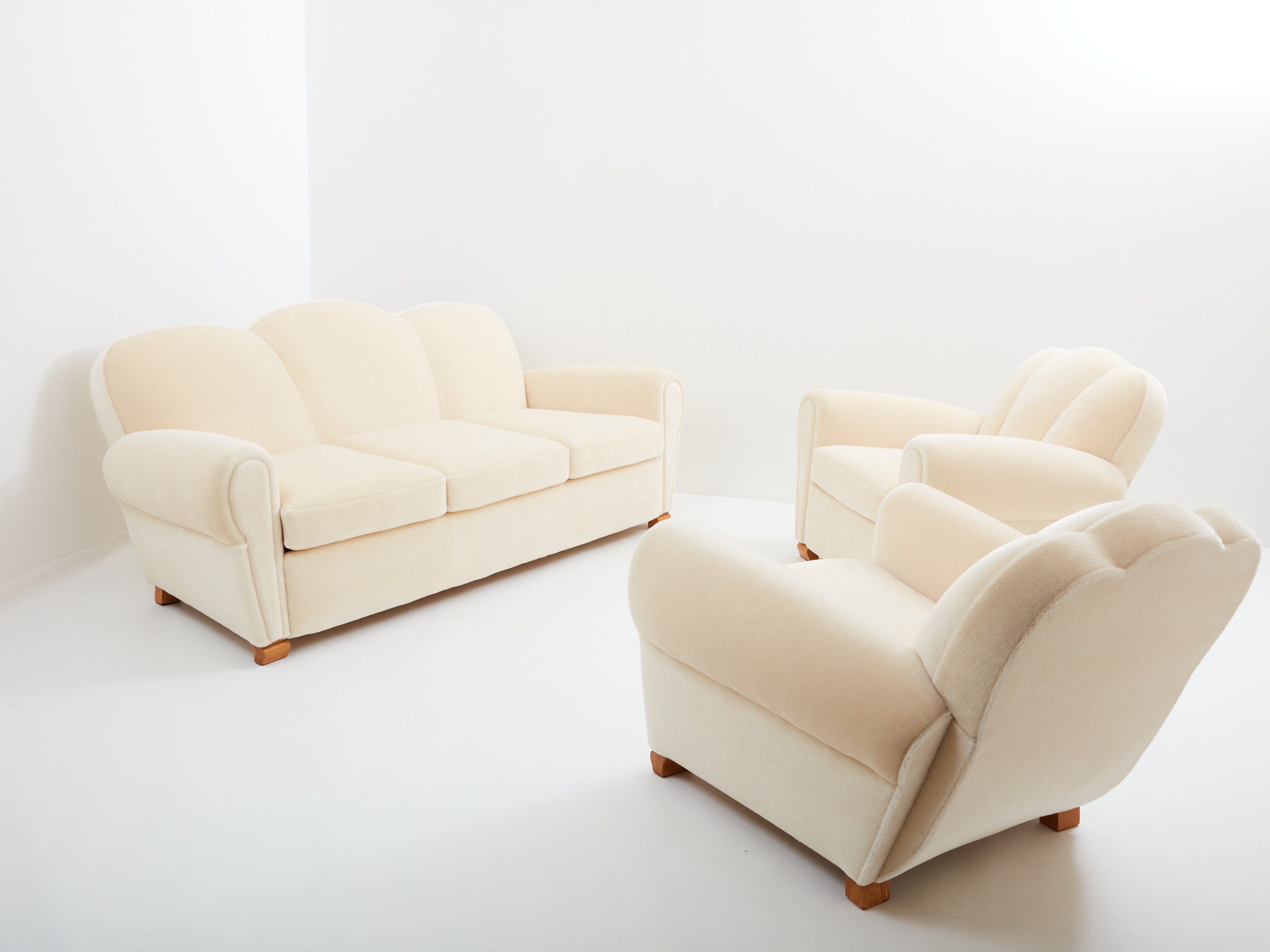 Jules Leleu three seater sofa mohair velvet 1940s