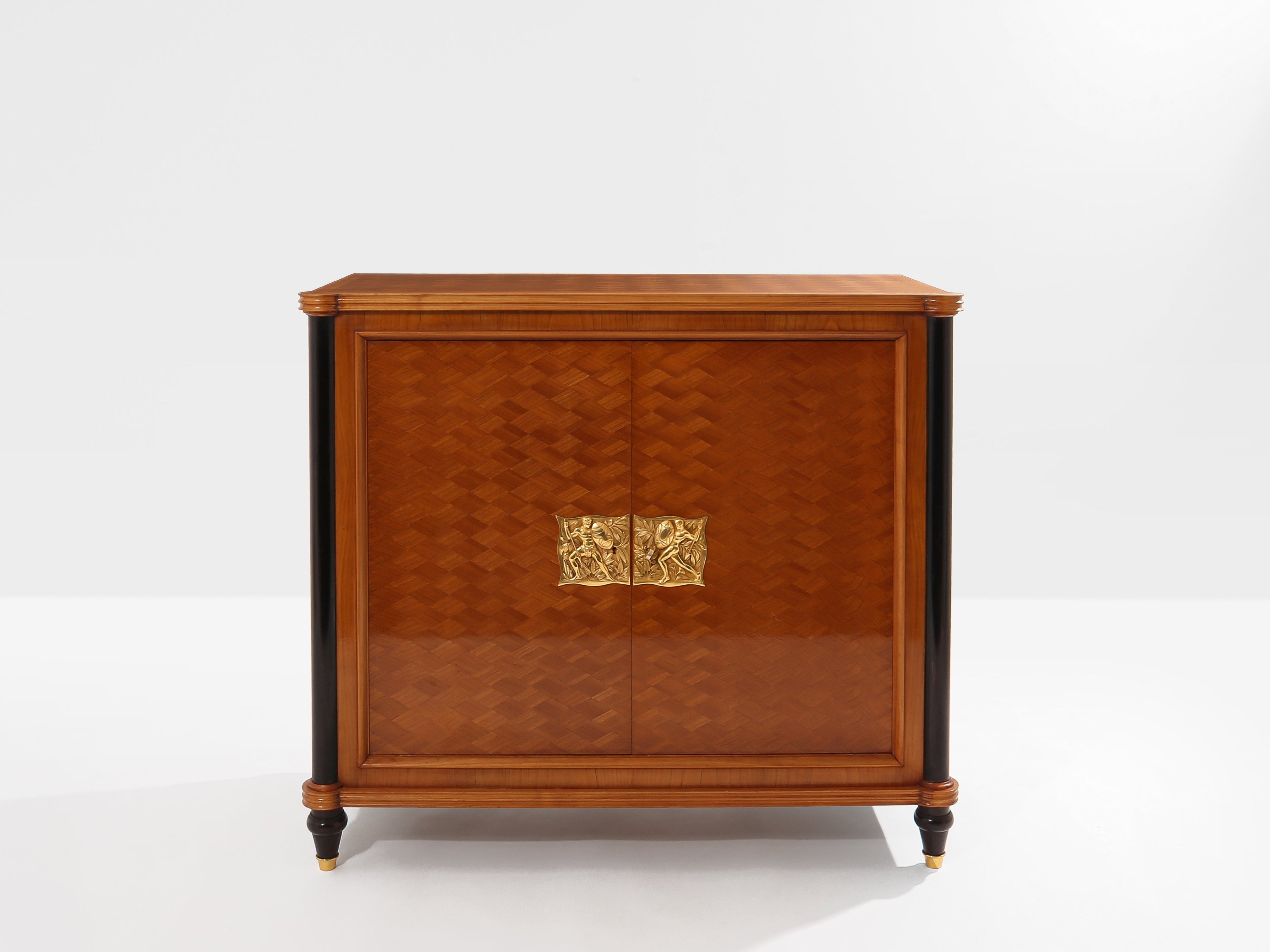 Jules Leleu two doors cabinet cherry wood marquetry bronze 1940