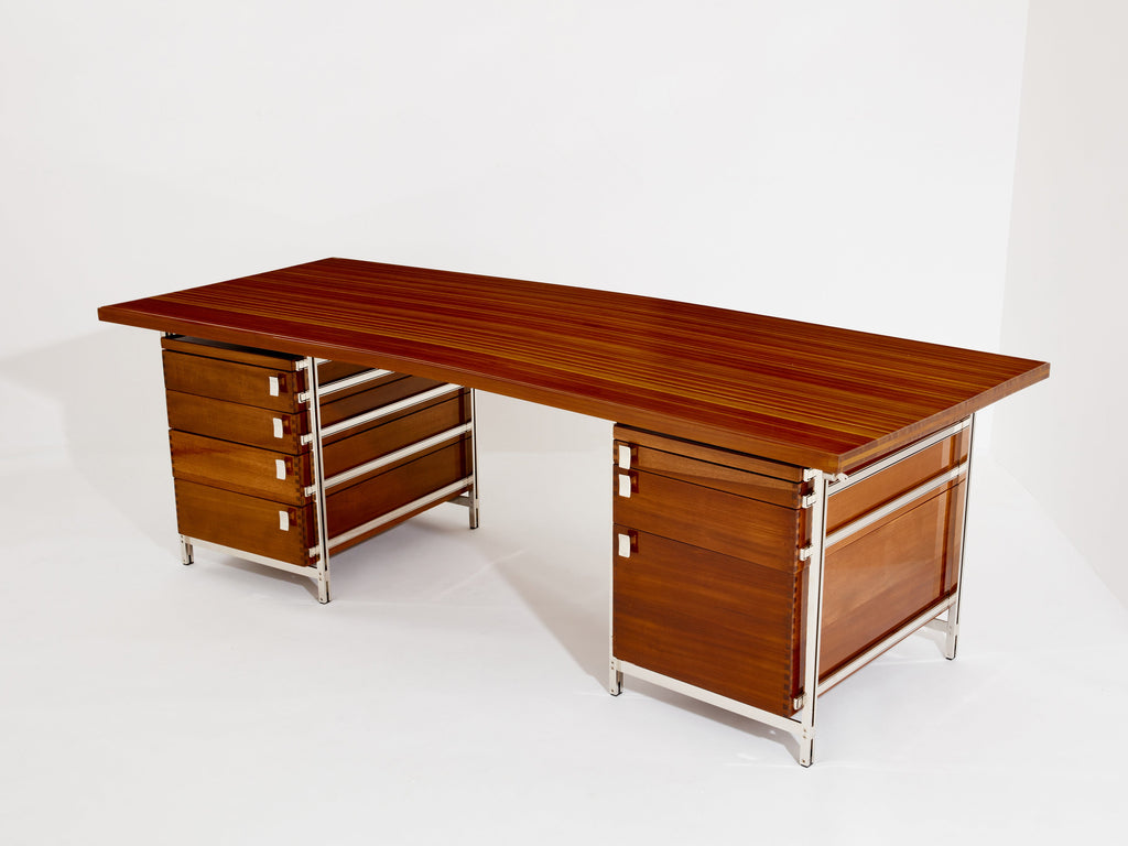 Jules Wabbes curved executive mahogany and jatoba desk 1958