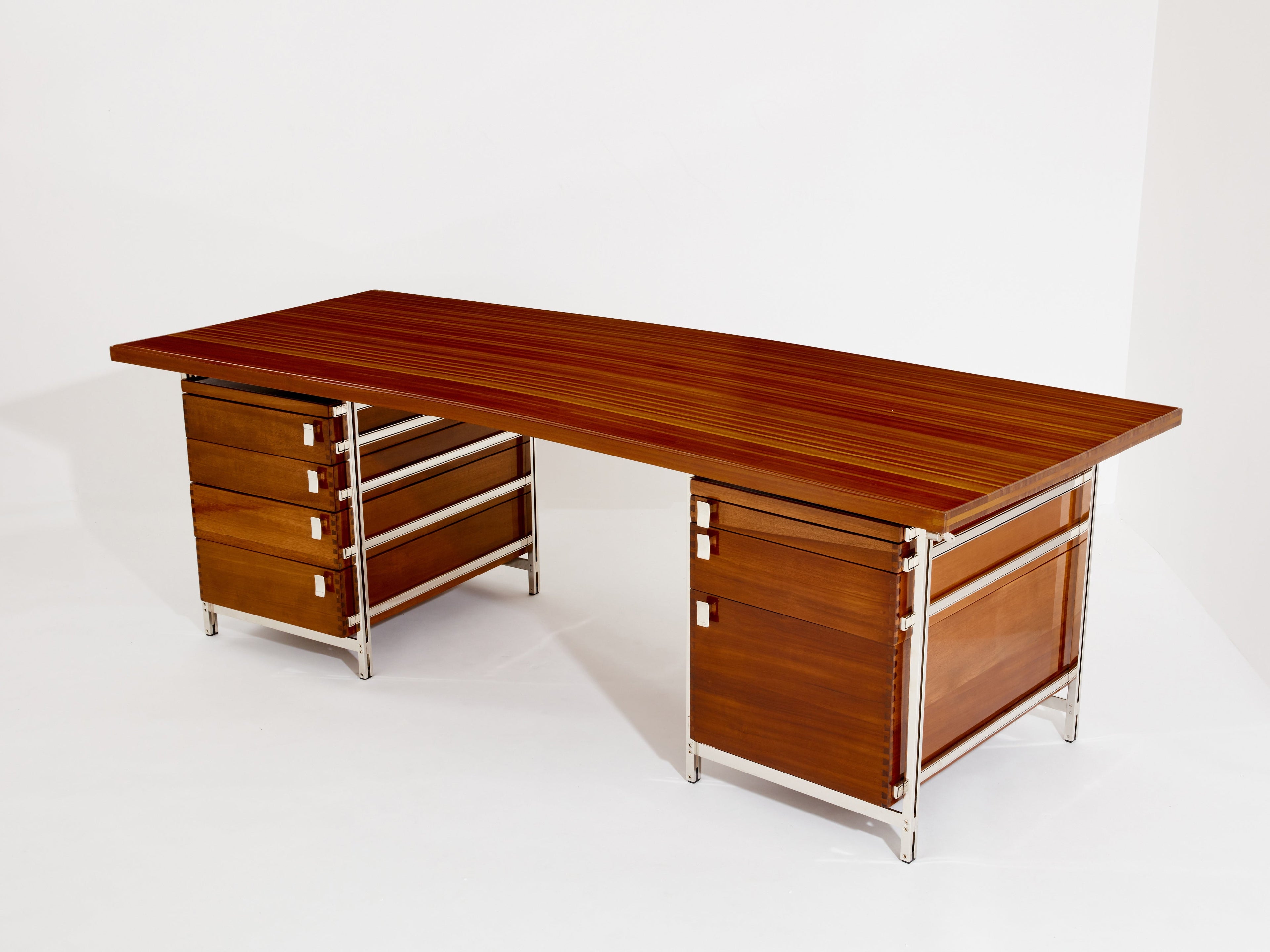 Jules Wabbes curved executive mahogany and jatoba desk 1958