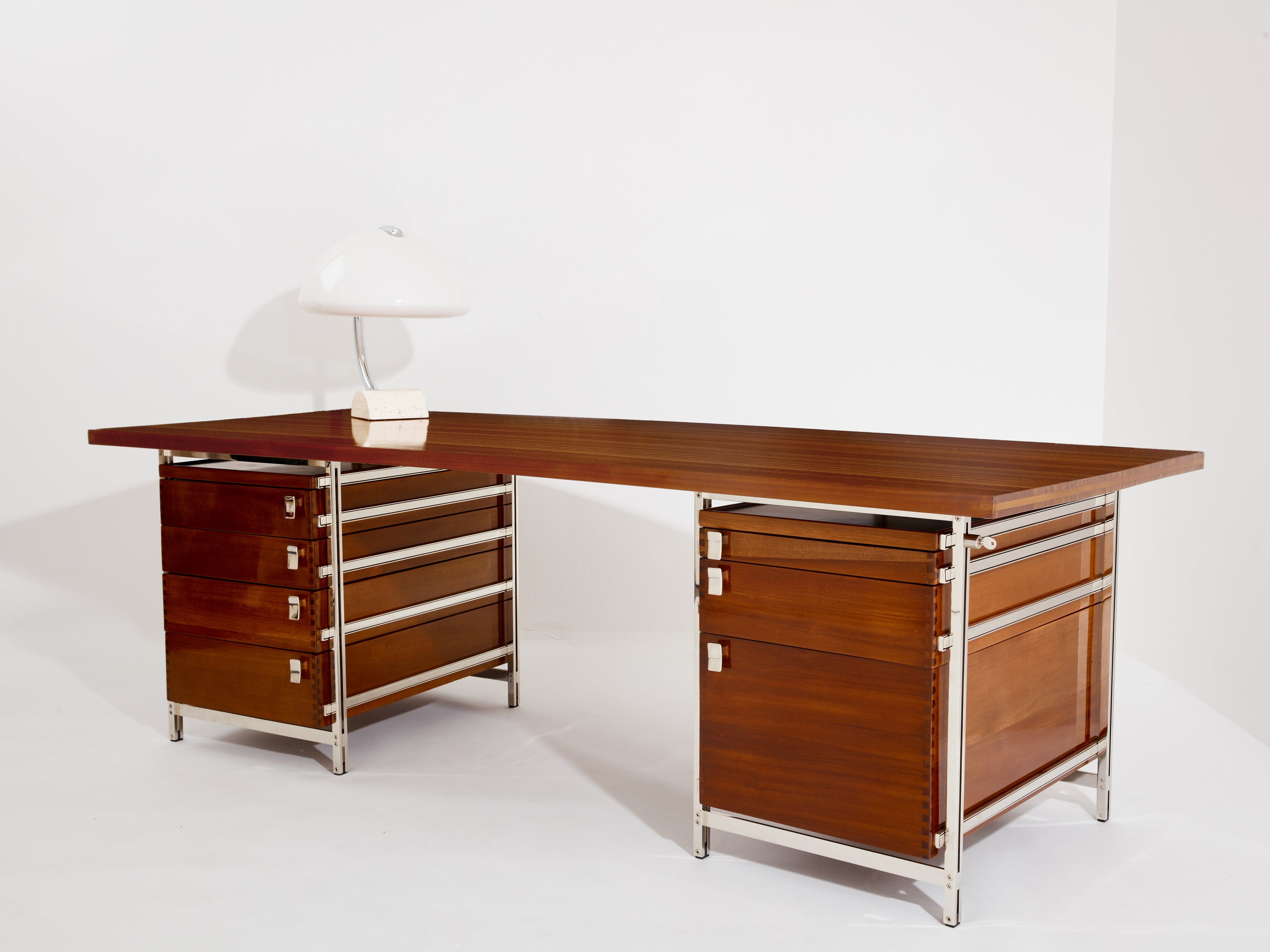 Jules Wabbes curved executive mahogany and jatoba desk 1958