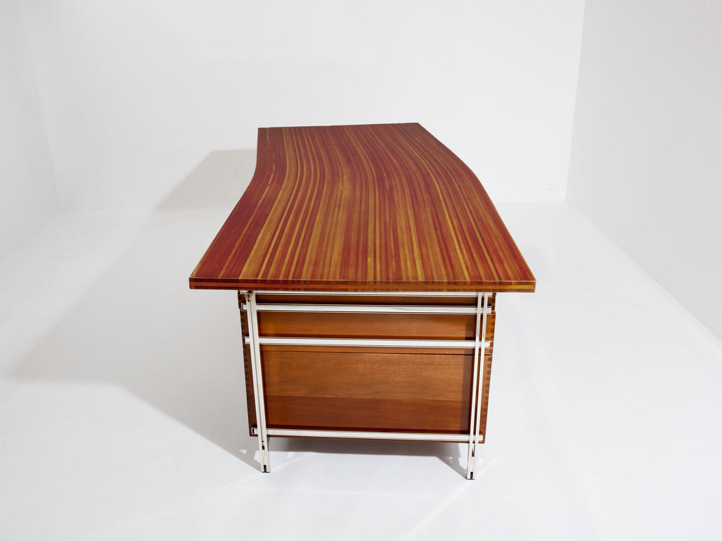 Jules Wabbes curved executive mahogany and jatoba desk 1958