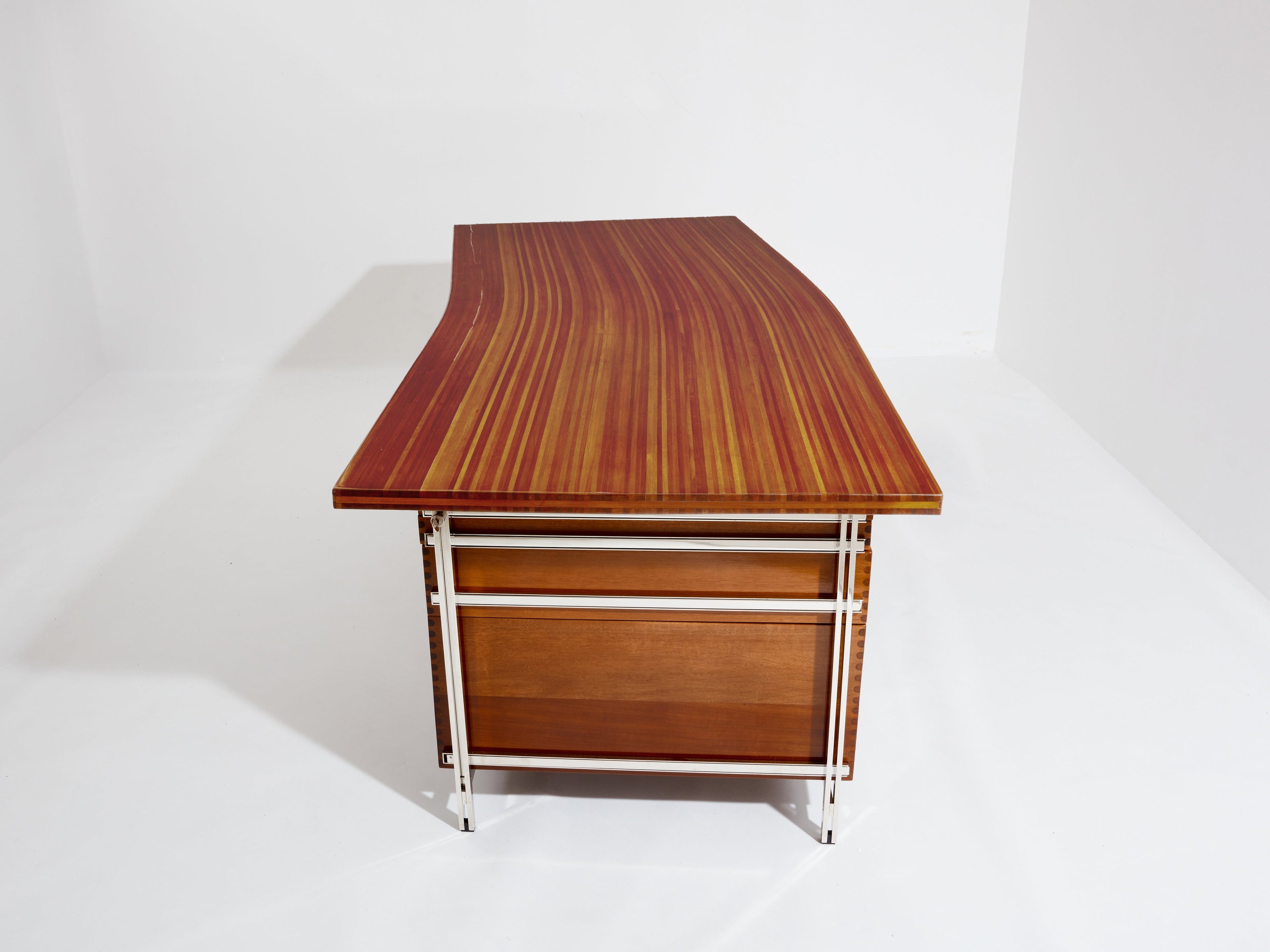 Jules Wabbes curved executive mahogany and jatoba desk 1958
