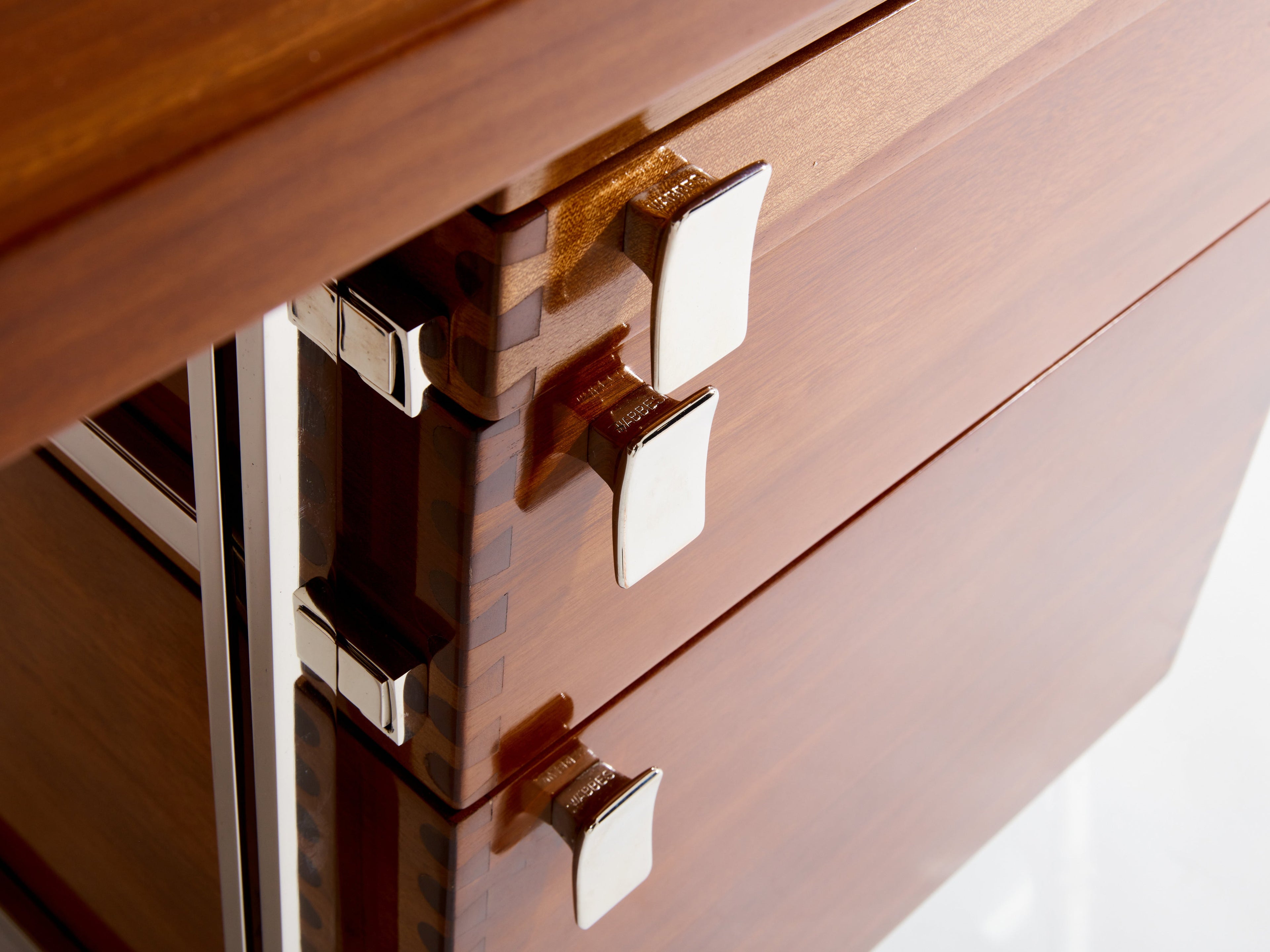 Jules Wabbes curved executive mahogany and jatoba desk 1958