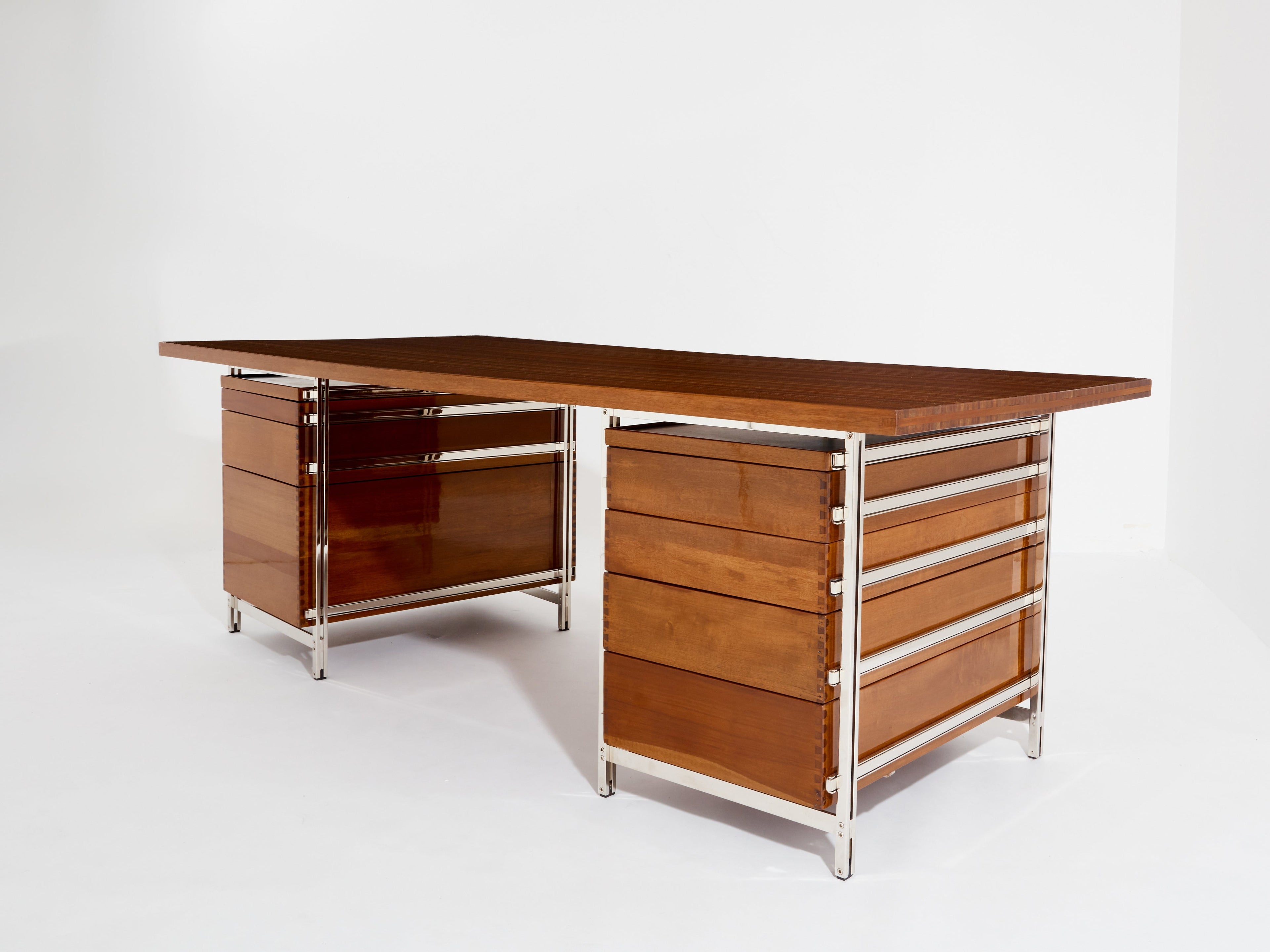 Jules Wabbes curved executive mahogany and jatoba desk 1958