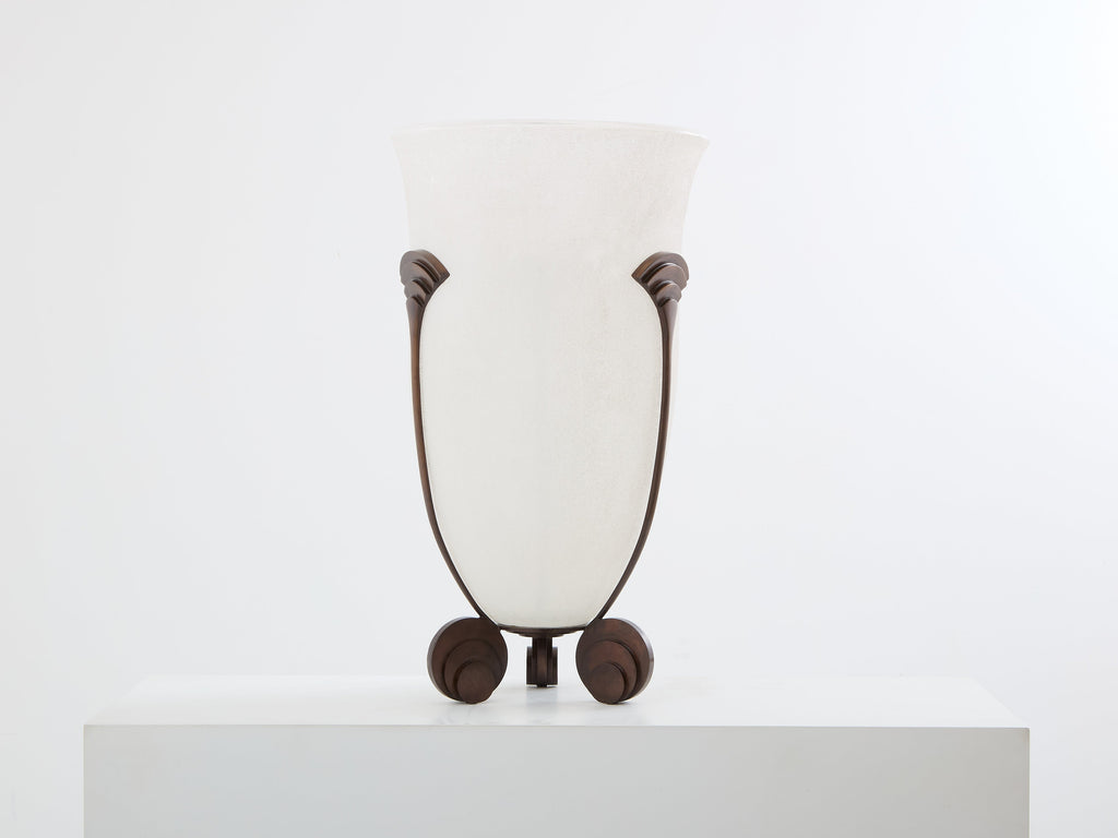Karl Springer for Seguso large bronze Art Deco frosted glass vase 1980