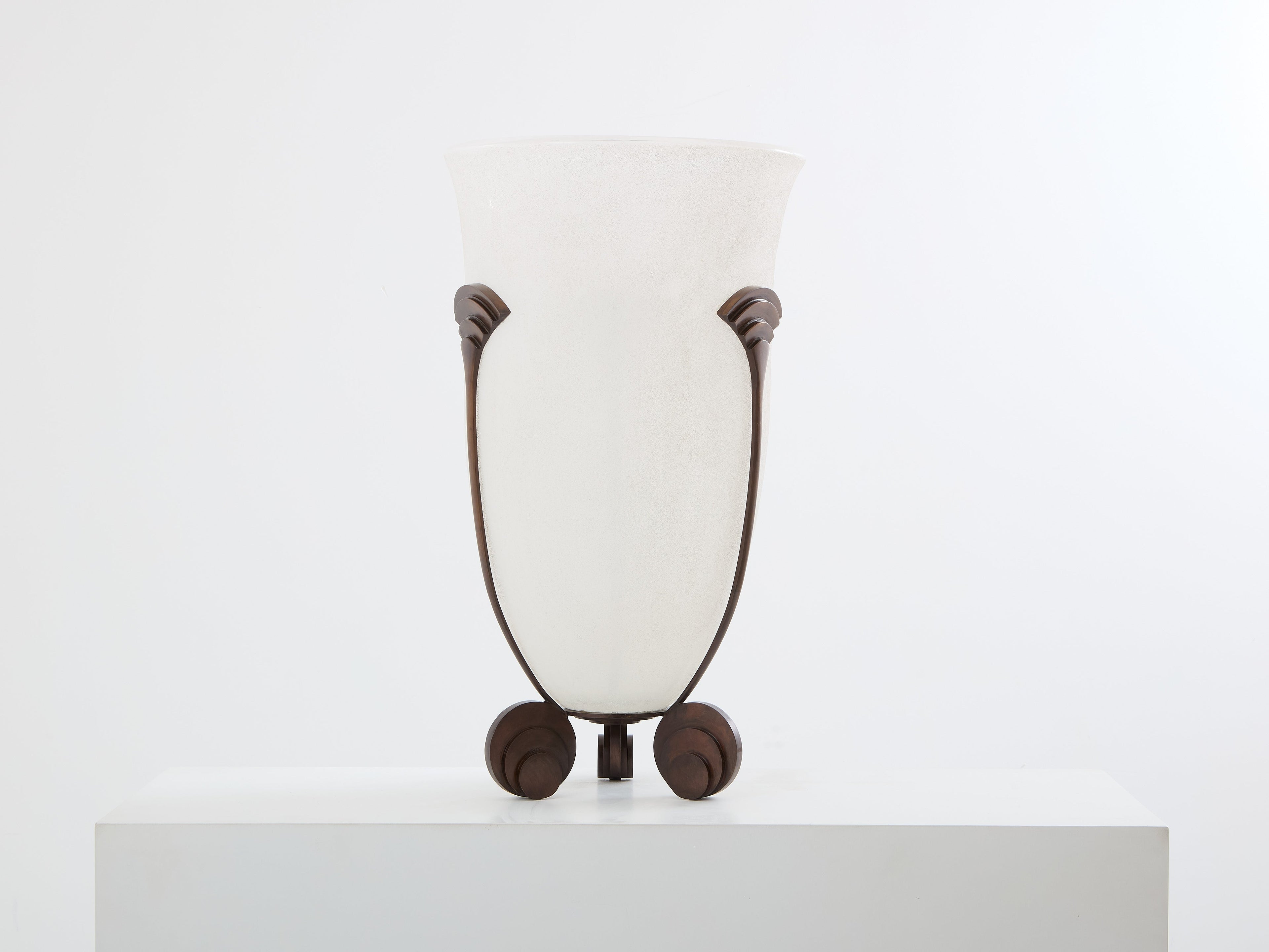Karl Springer for Seguso large bronze Art Deco frosted glass vase 1980