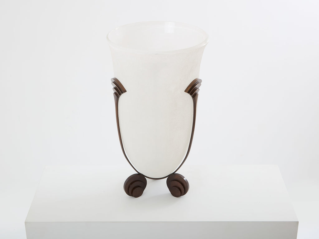 Karl Springer for Seguso large bronze Art Deco frosted glass vase 1980
