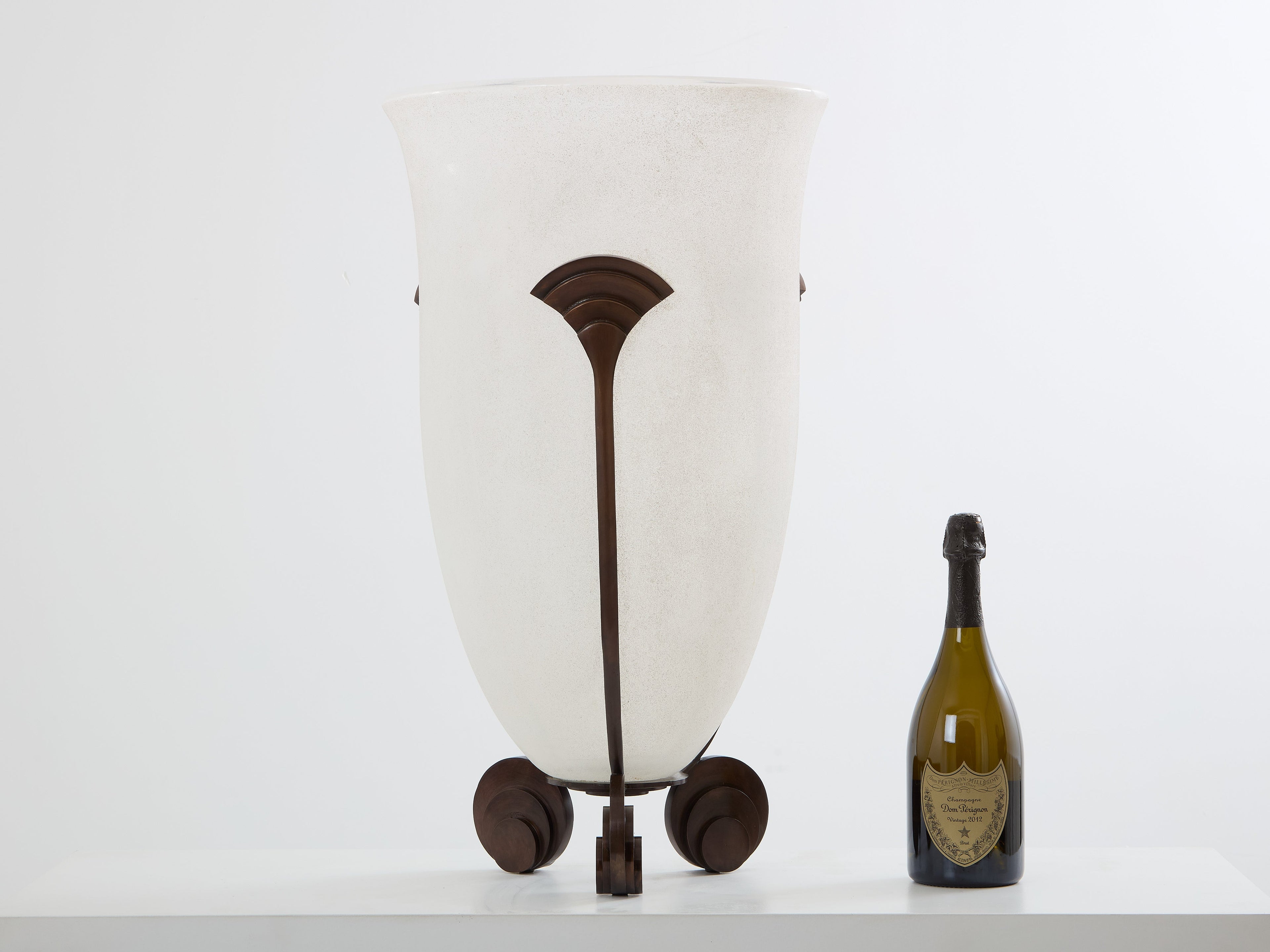 Karl Springer for Seguso large bronze Art Deco frosted glass vase 1980