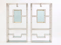 Pair of Kim Moltzer brushed steel brass green lucite shelving units 1970s