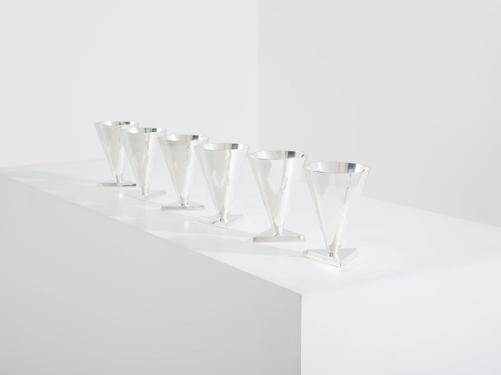 La Maison Desny Art Deco set of 6 silvered metal cocktail cups 1928