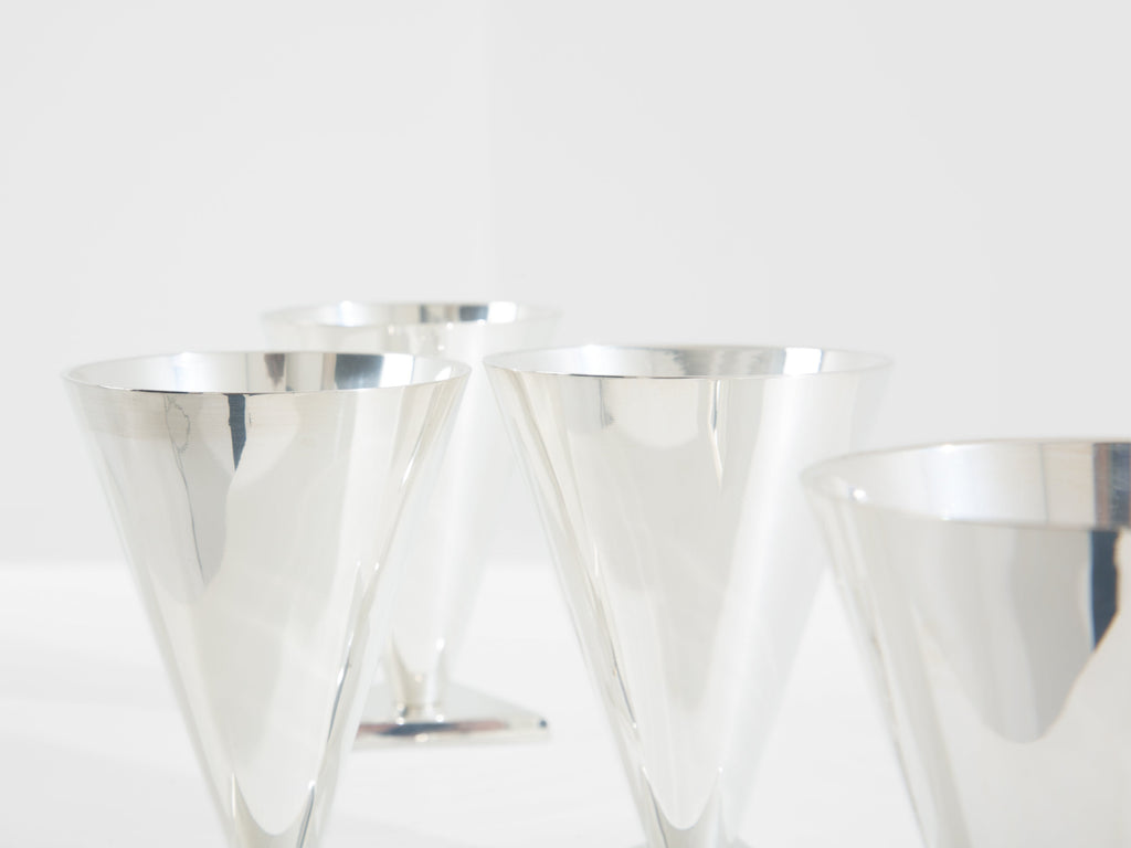 La Maison Desny Art Deco set of 6 silvered metal cocktail cups 1928