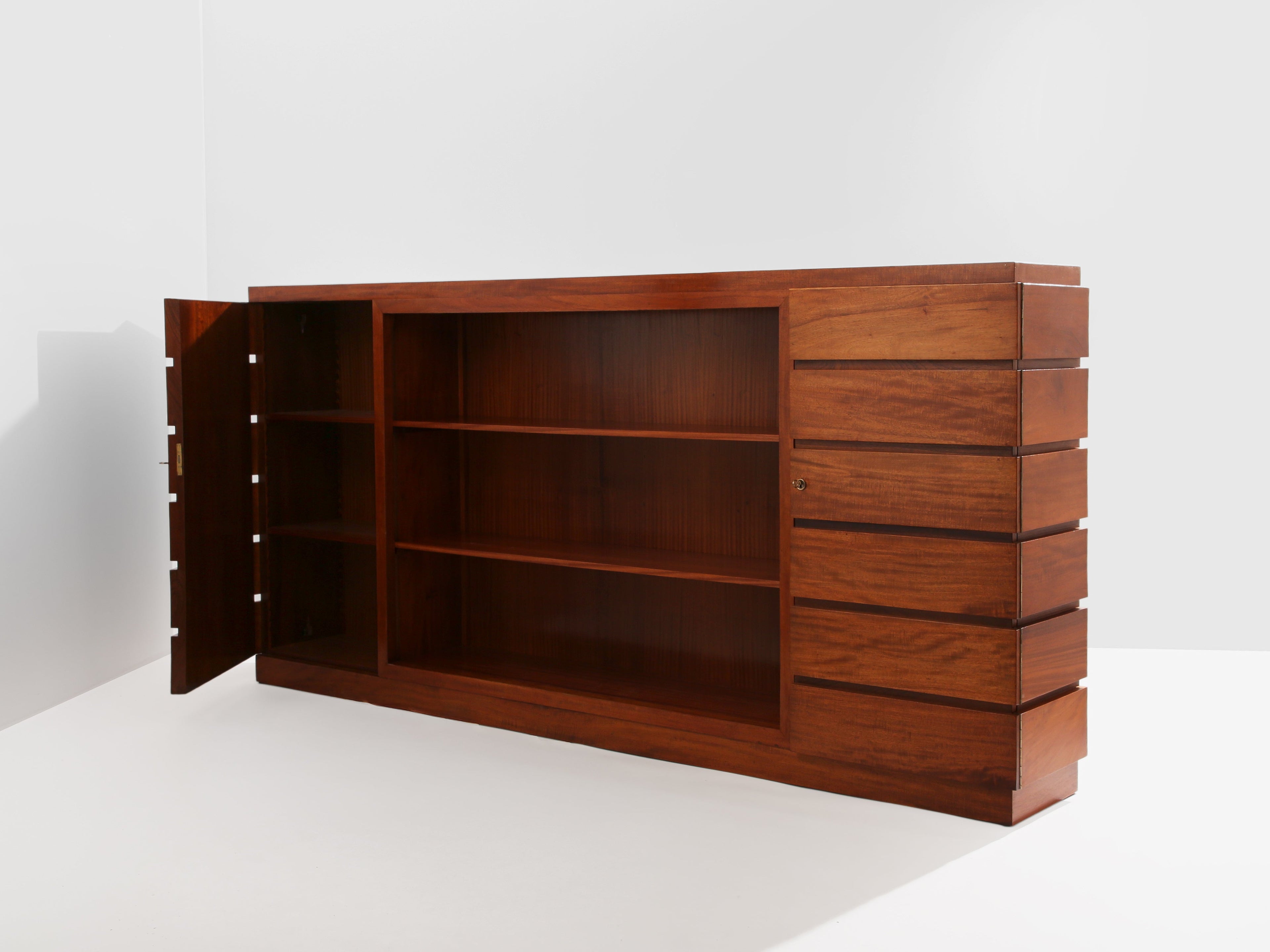 Large French modernist two doors cabinet solid mahogany 1940s