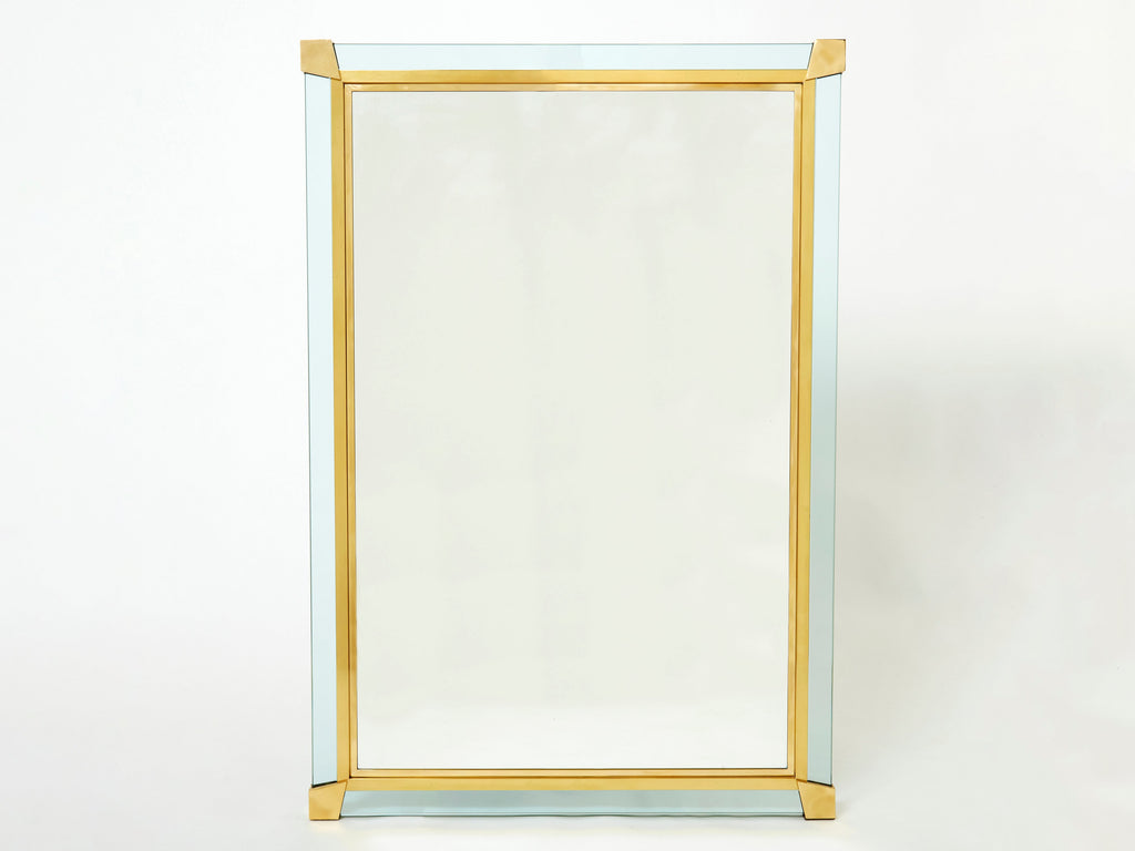 Large Italian brass Murano glass mirror Fontana Arte style 1970s