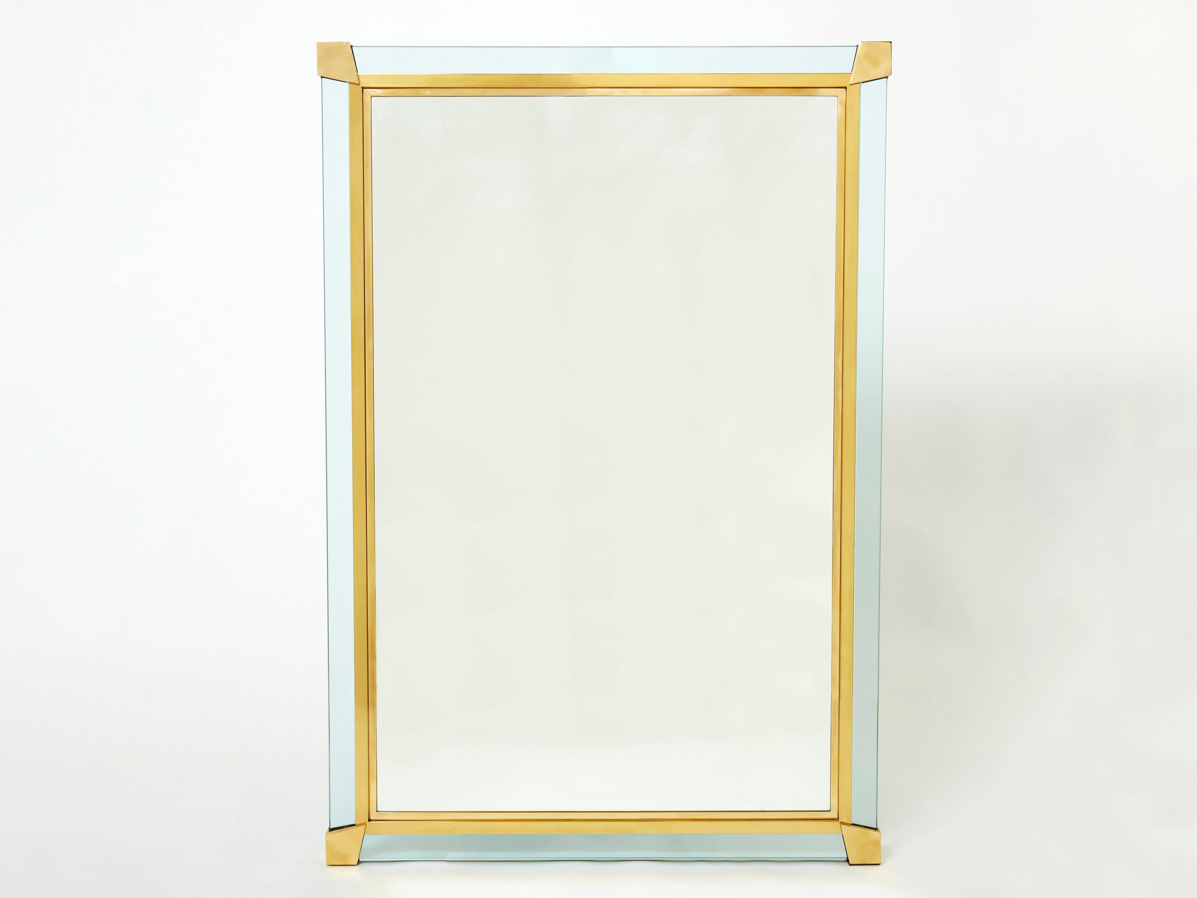 Large Italian brass Murano glass mirror Fontana Arte style 1970s