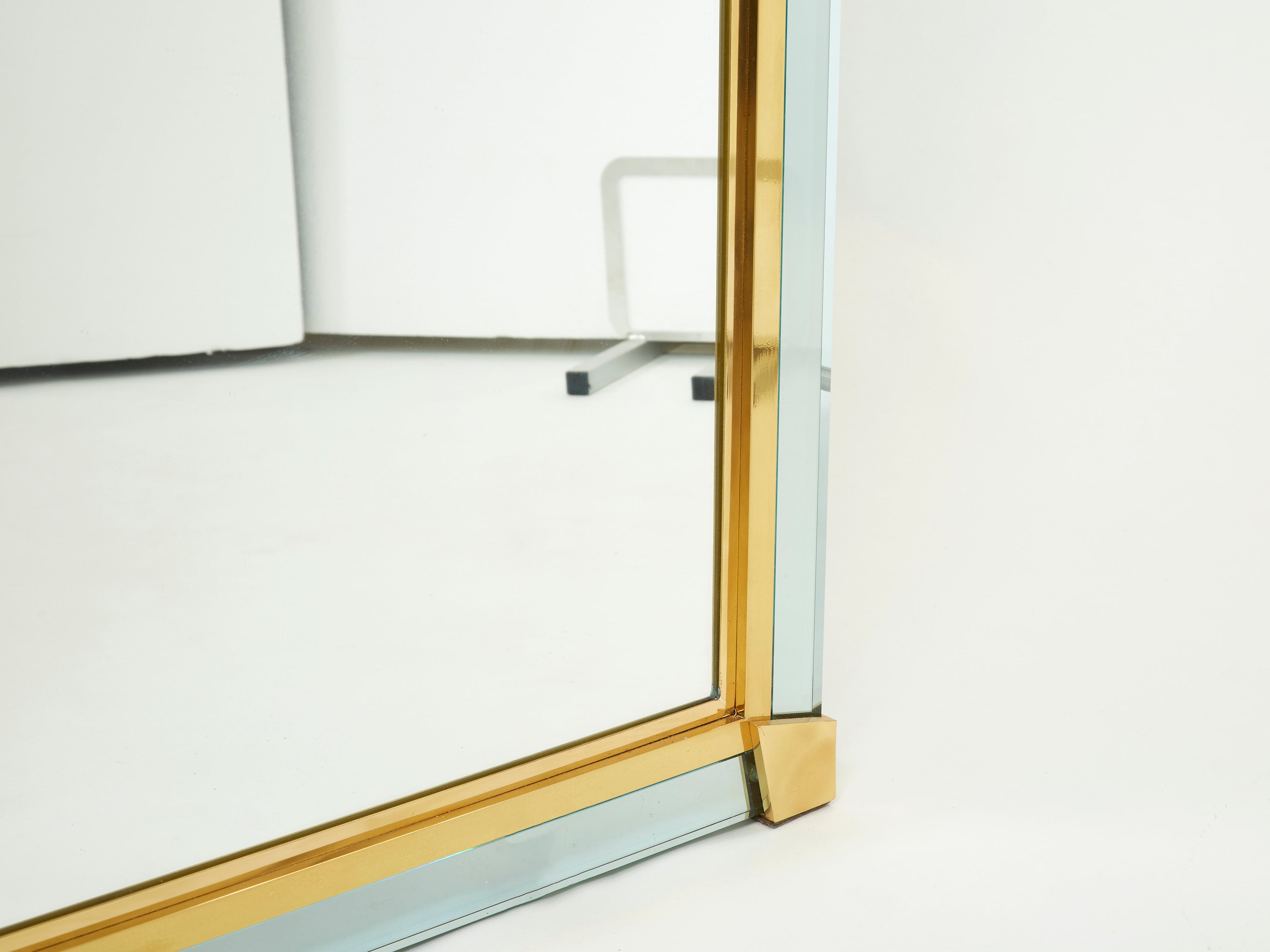 Large Italian brass Murano glass mirror Fontana Arte style 1970s