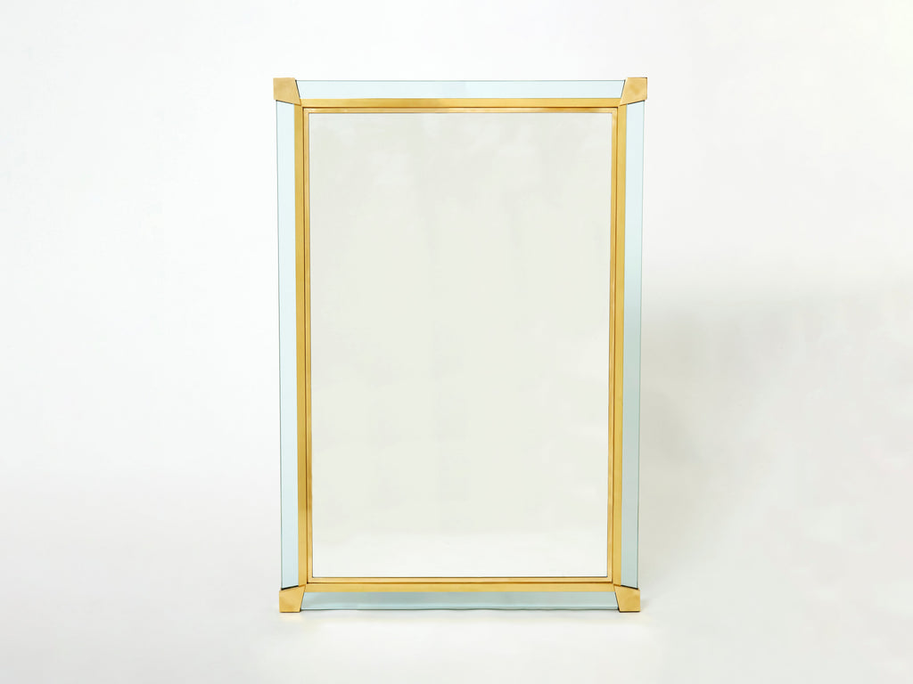 Large Italian brass Murano glass mirror Fontana Arte style 1970s