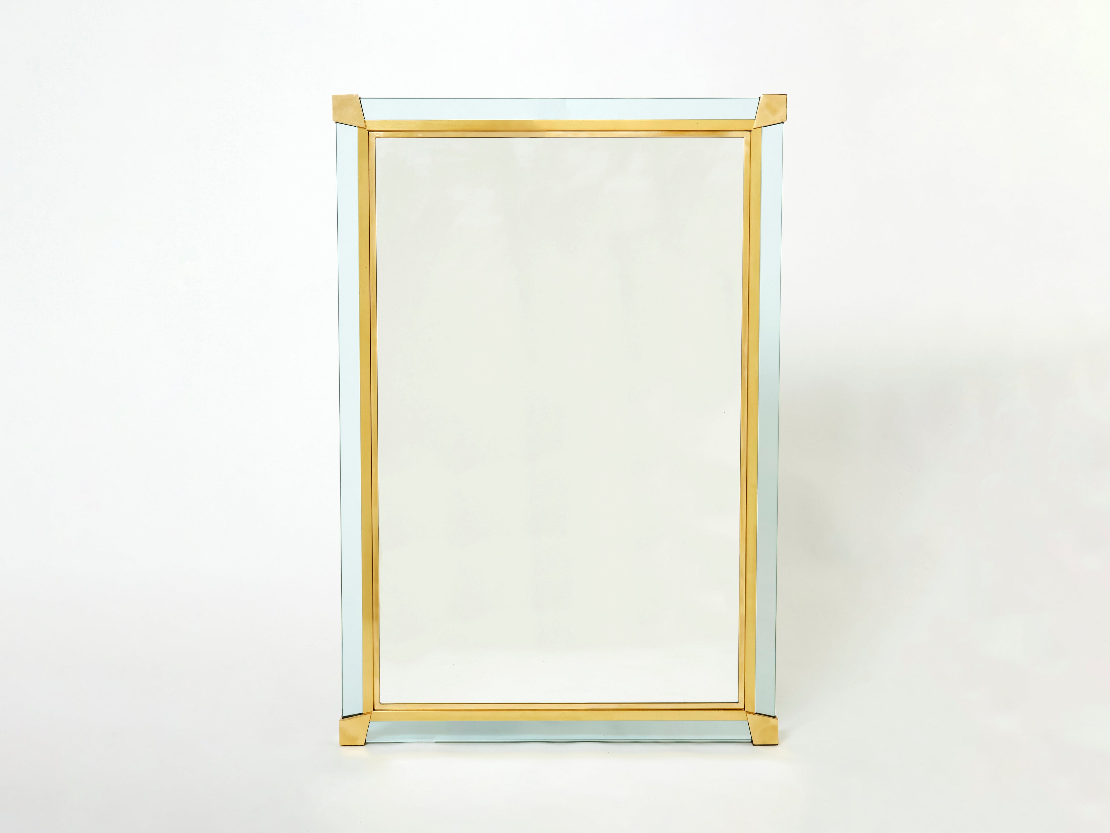 Large Italian brass Murano glass mirror Fontana Arte style 1970s