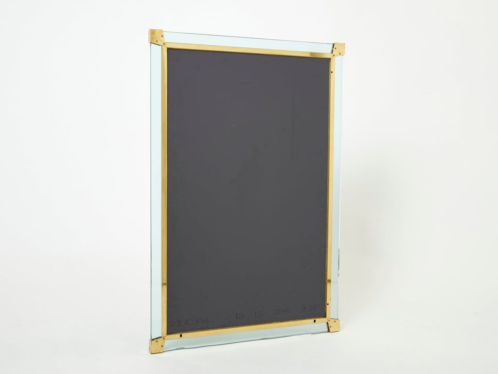 Large Italian brass Murano glass mirror Fontana Arte style 1970s