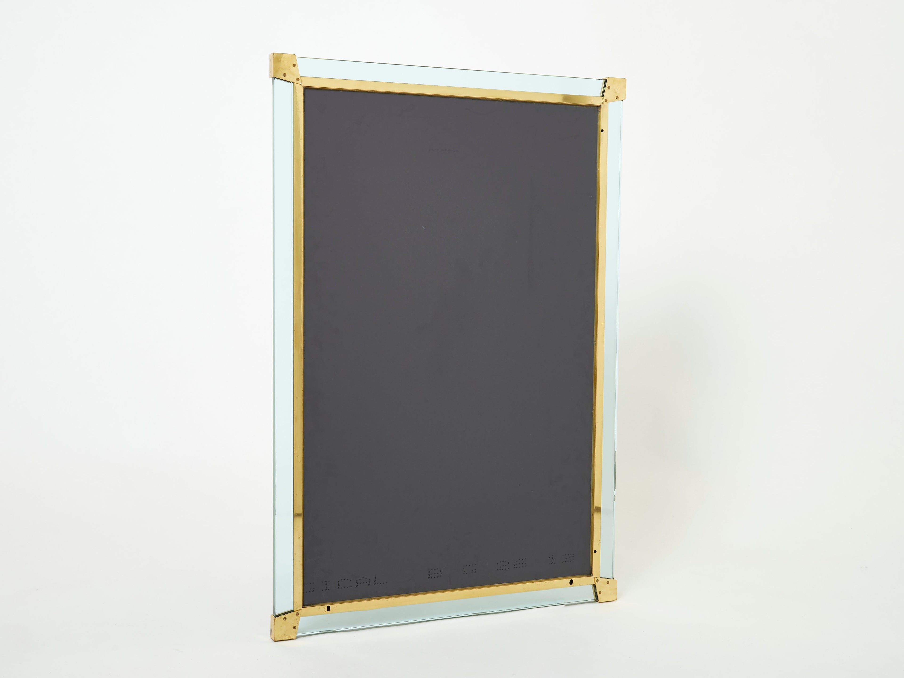 Large Italian brass Murano glass mirror Fontana Arte style 1970s