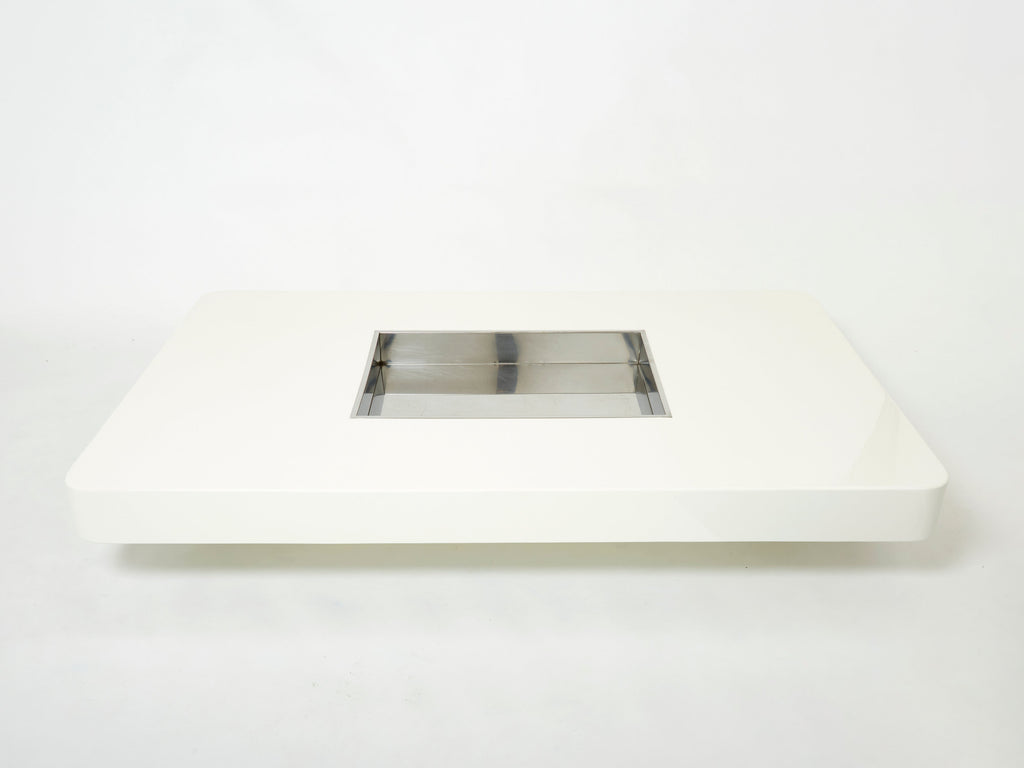 Large Willy Rizzo white lacquer and chrome bar coffee table 1970s