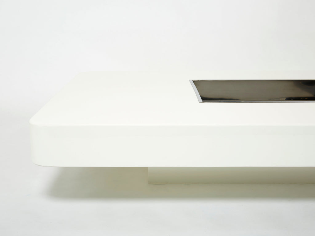 Large Willy Rizzo white lacquer and chrome bar coffee table 1970s