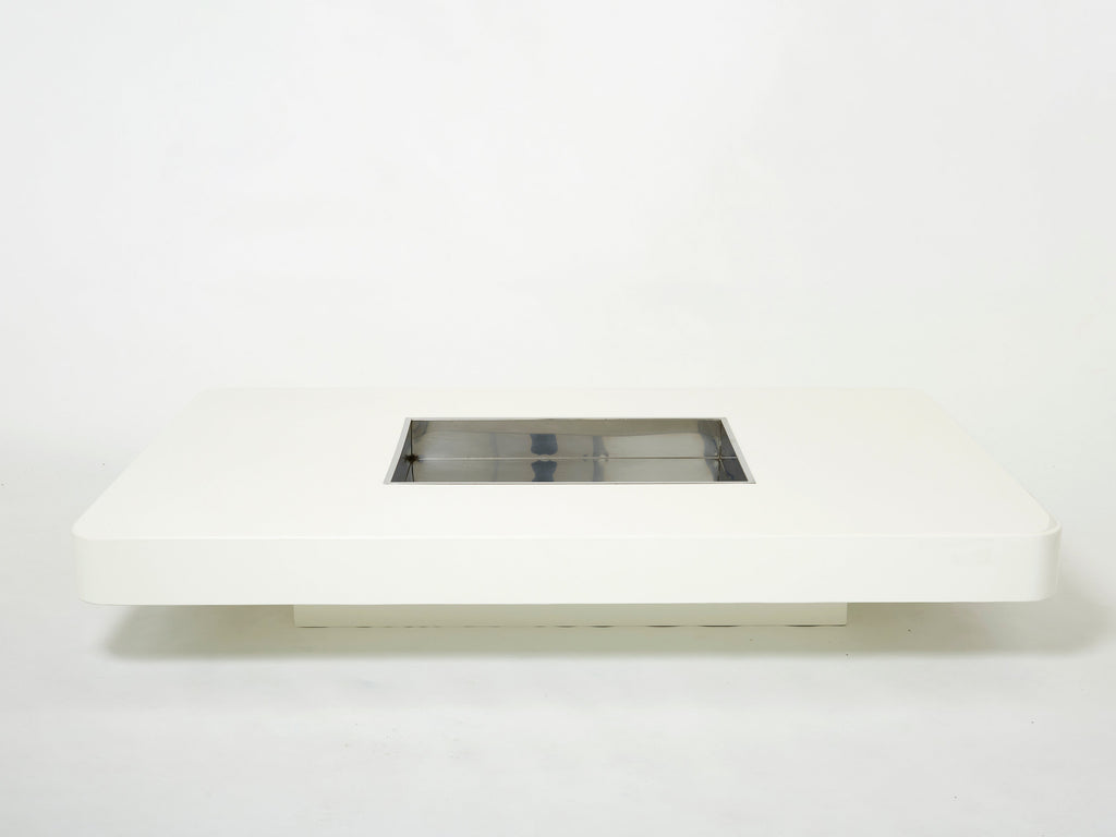 Large Willy Rizzo white lacquer and chrome bar coffee table 1970s