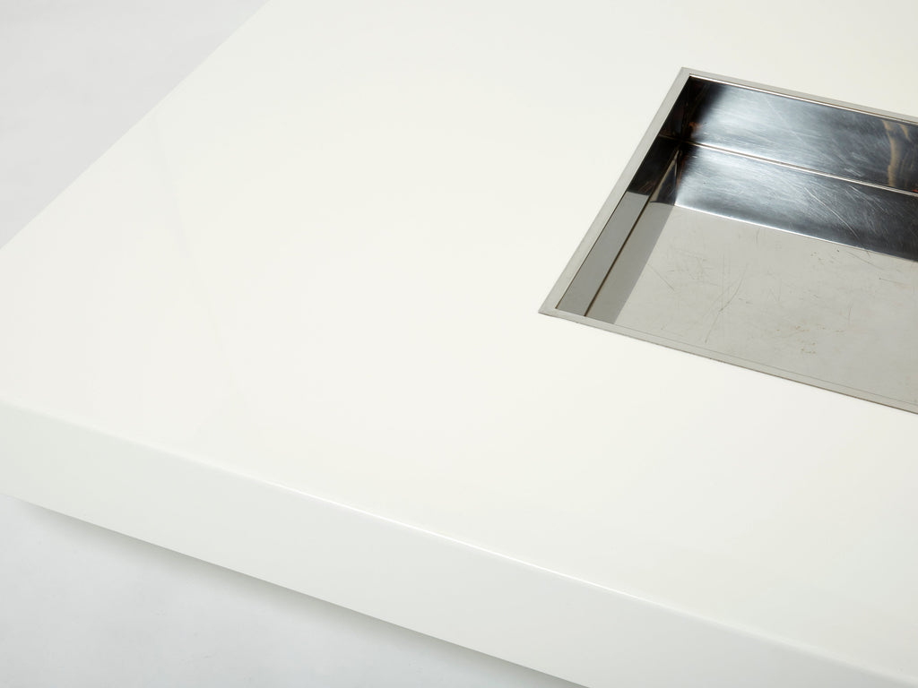 Large Willy Rizzo white lacquer and chrome bar coffee table 1970s