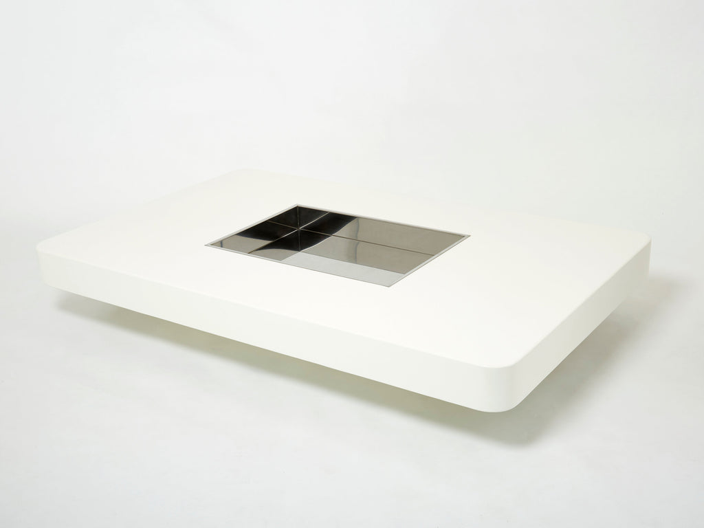 Large Willy Rizzo white lacquer and chrome bar coffee table 1970s
