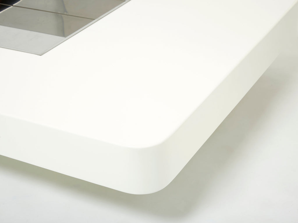 Large Willy Rizzo white lacquer and chrome bar coffee table 1970s