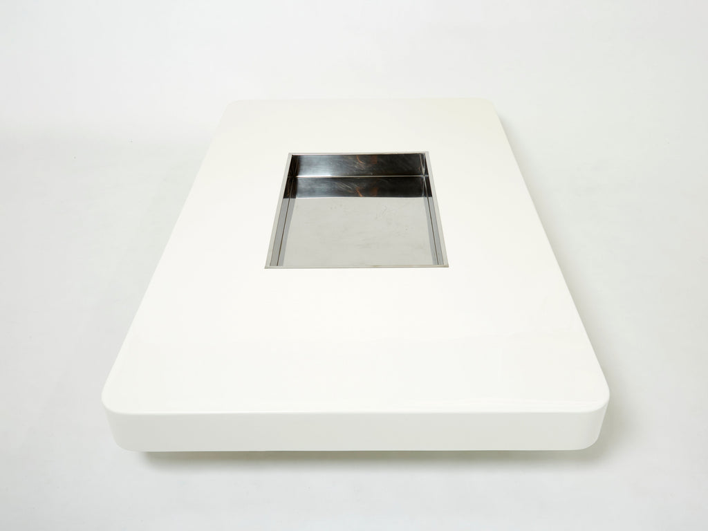 Large Willy Rizzo white lacquer and chrome bar coffee table 1970s