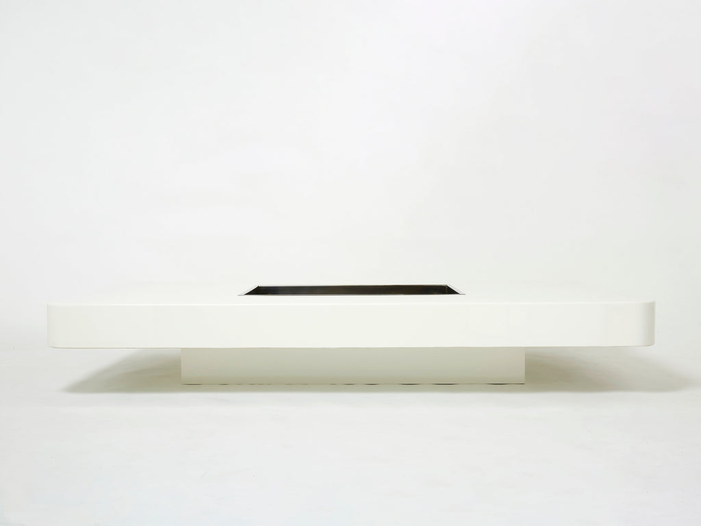 Large Willy Rizzo white lacquer and chrome bar coffee table 1970s