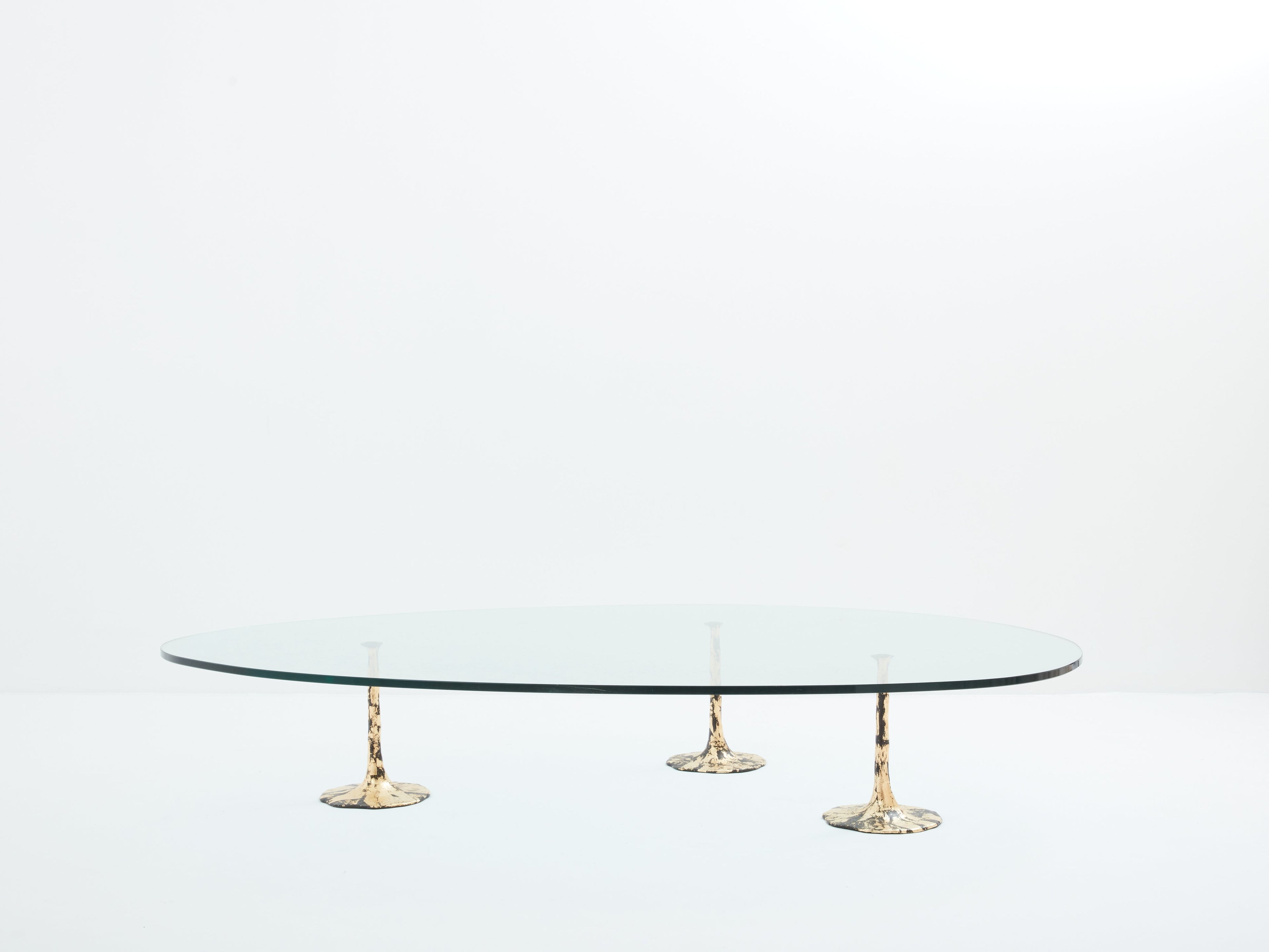 Large brutalist forme libre coffee table gilt wrought iron 1970