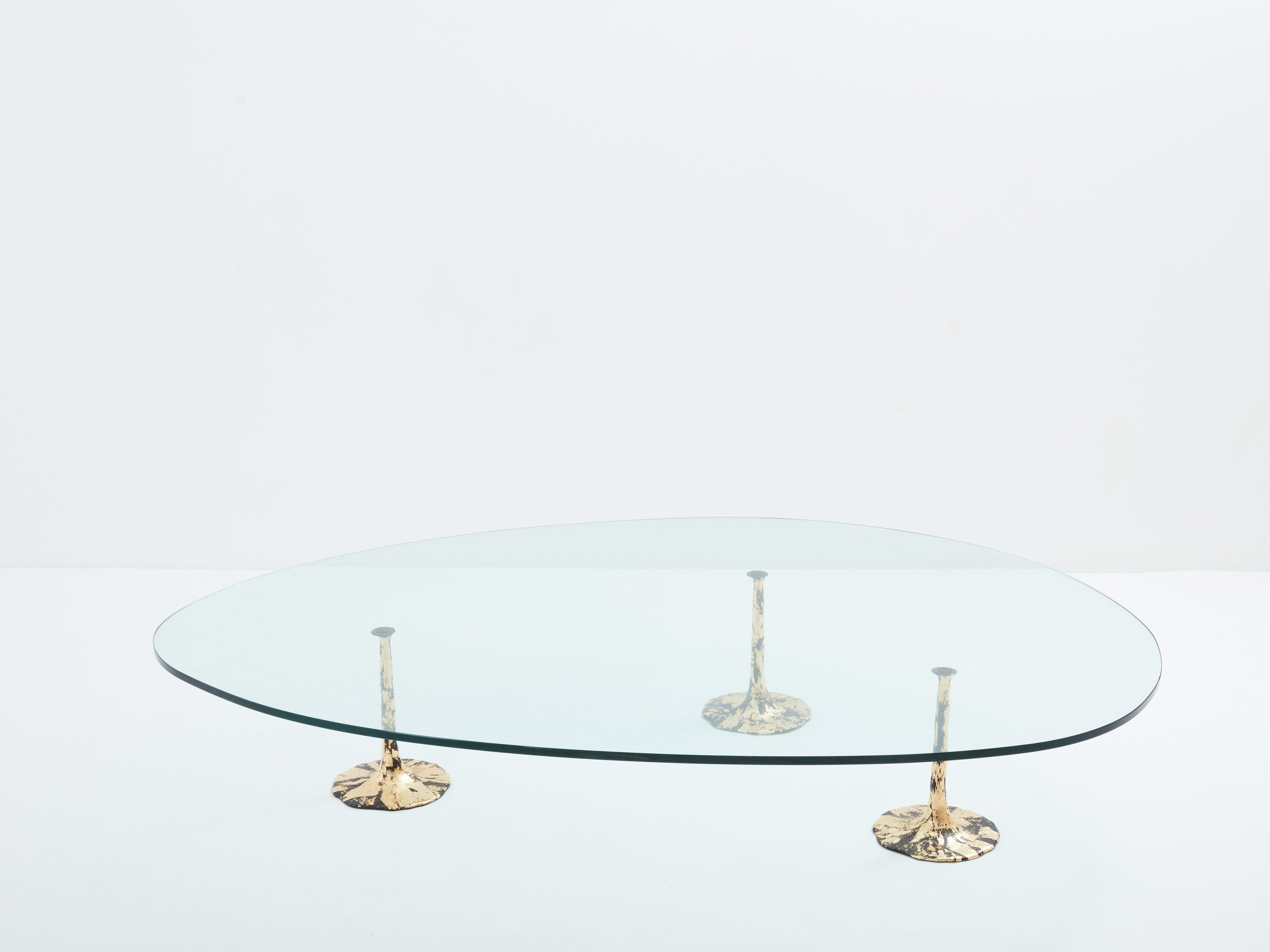 Large brutalist forme libre coffee table gilt wrought iron 1970