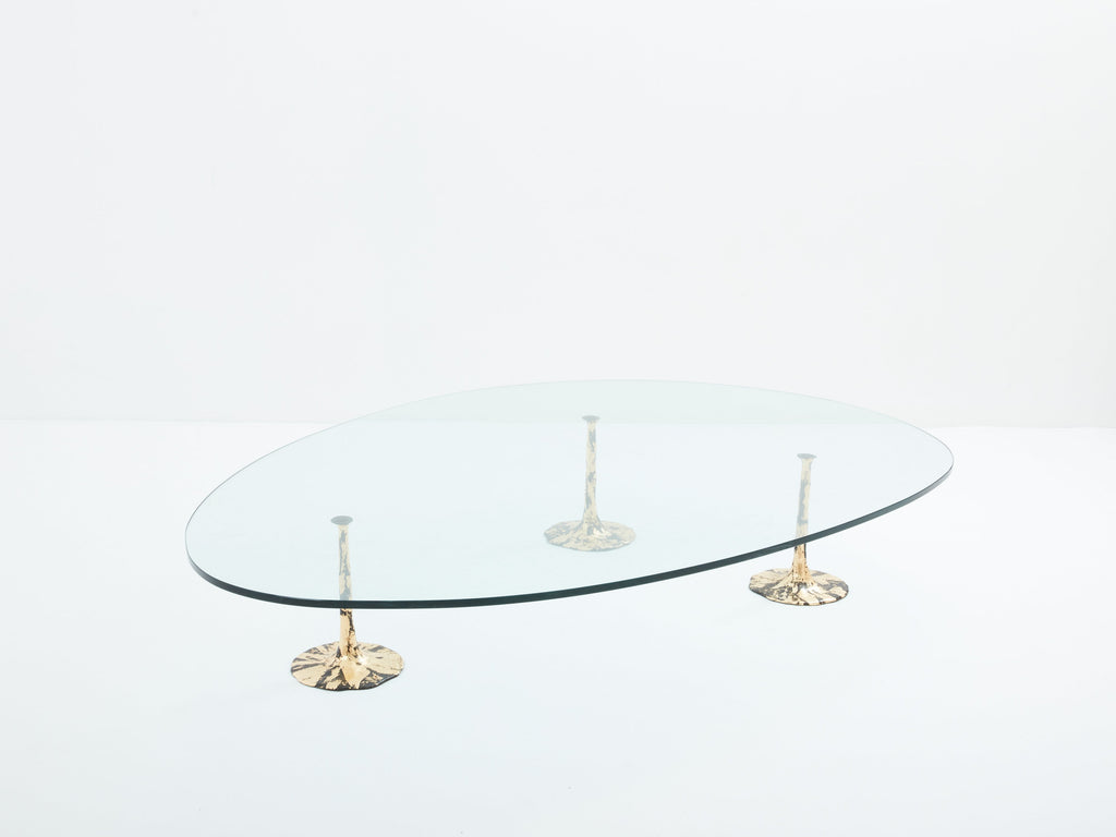 Large brutalist forme libre coffee table gilt wrought iron 1970