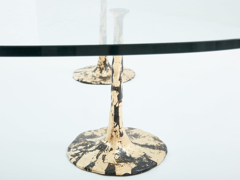 Large brutalist forme libre coffee table gilt wrought iron 1970