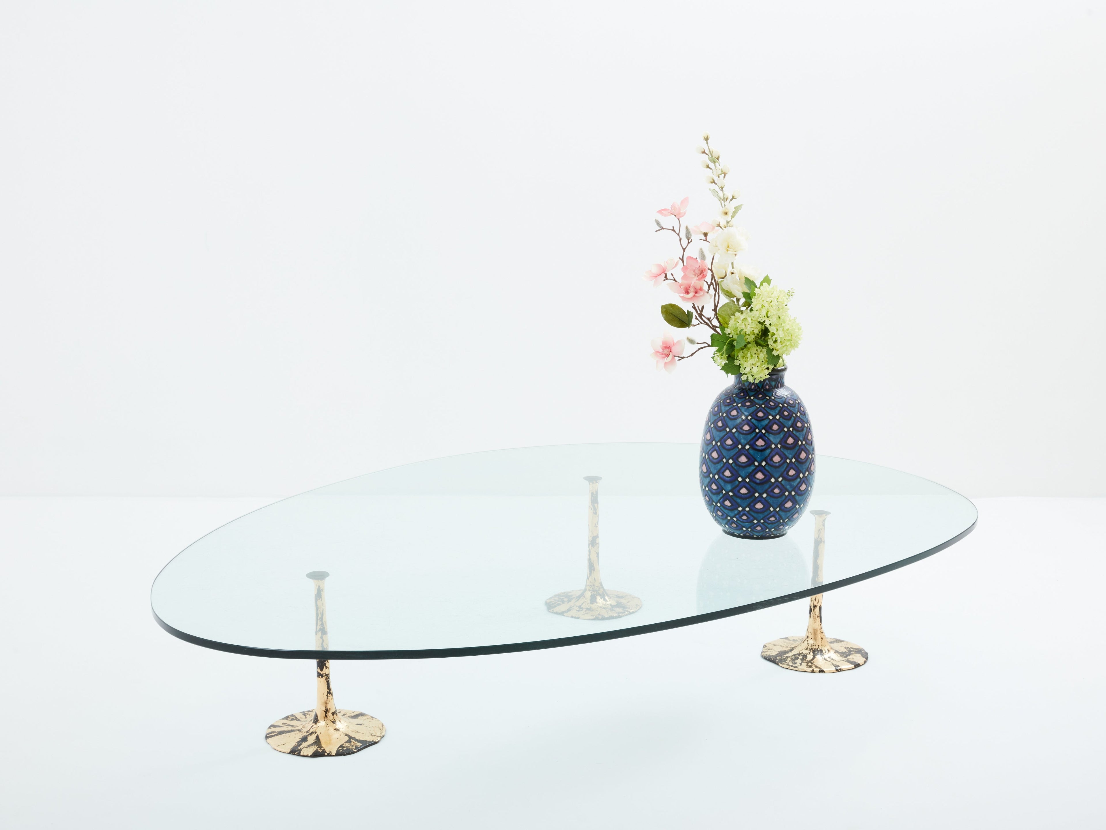 Large brutalist forme libre coffee table gilt wrought iron 1970