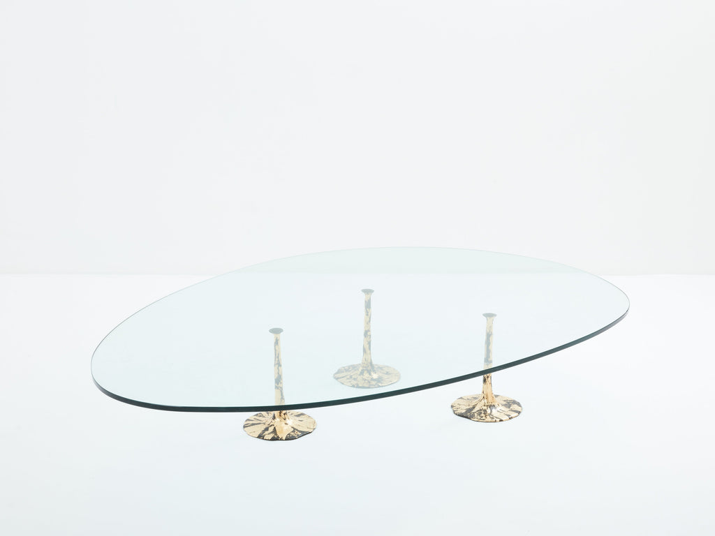 Large brutalist forme libre coffee table gilt wrought iron 1970