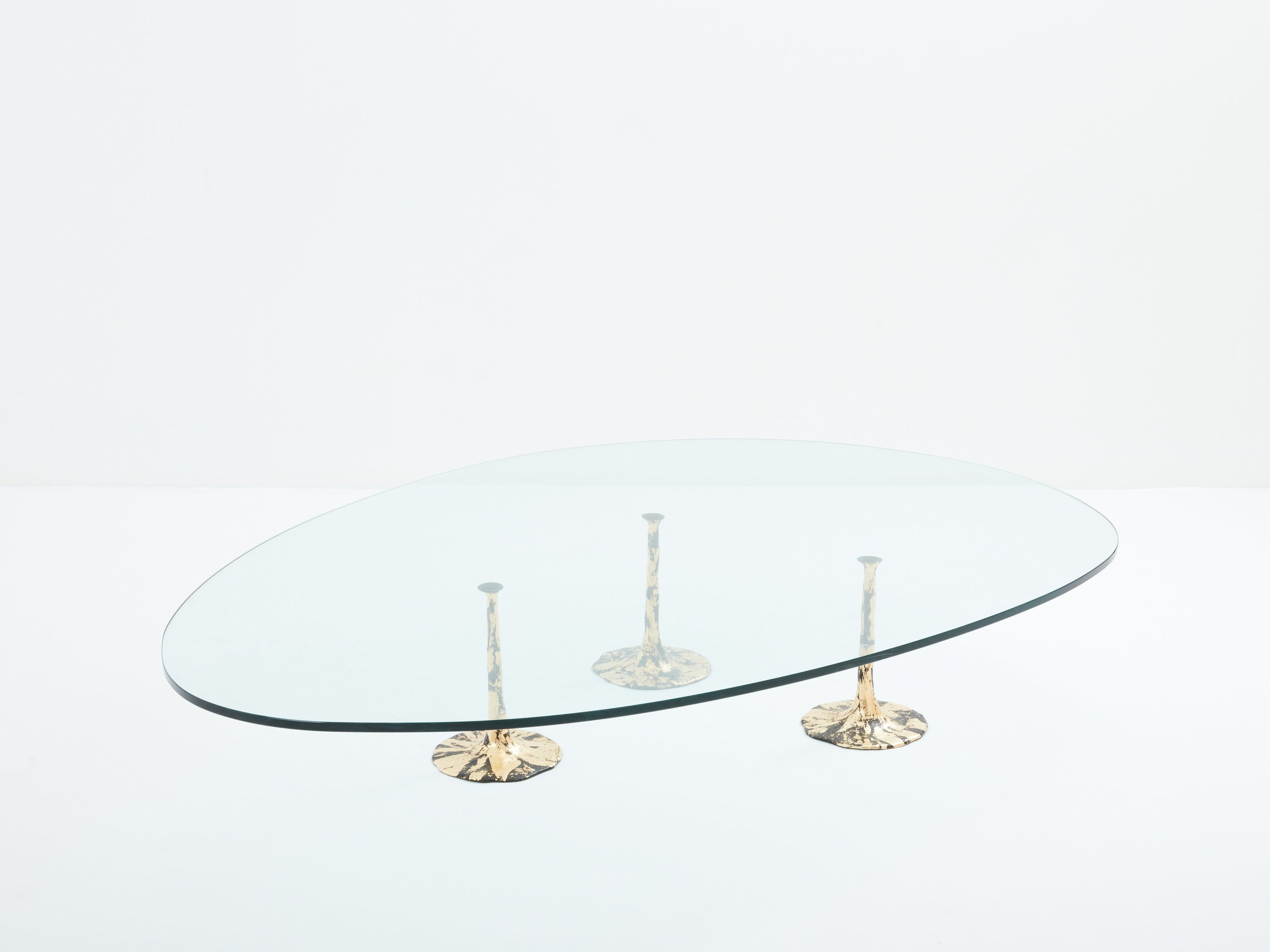 Large brutalist forme libre coffee table gilt wrought iron 1970