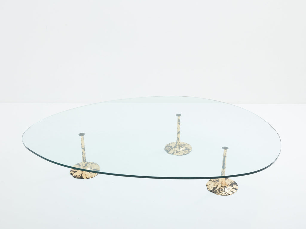 Large brutalist forme libre coffee table gilt wrought iron 1970