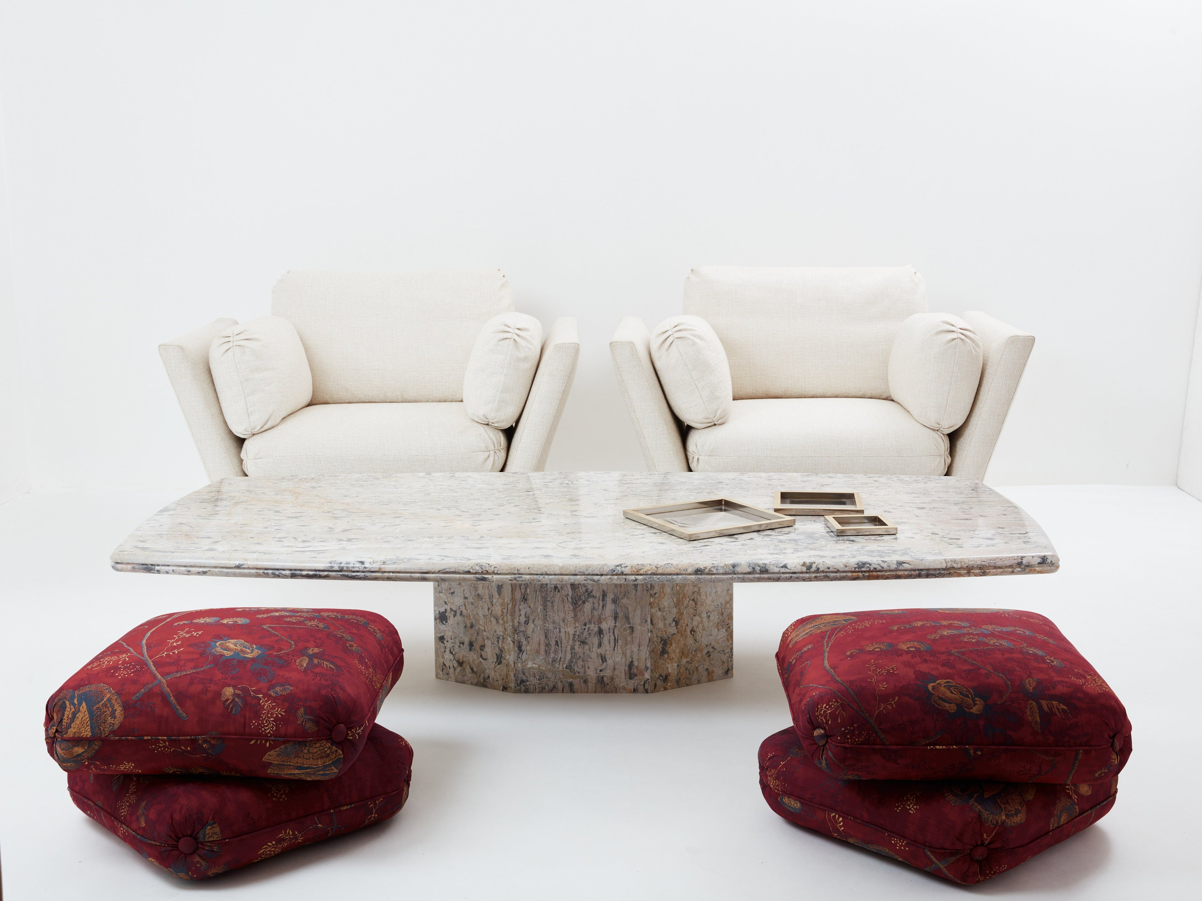 Large coffee table Greige Sicilian marble 1970s