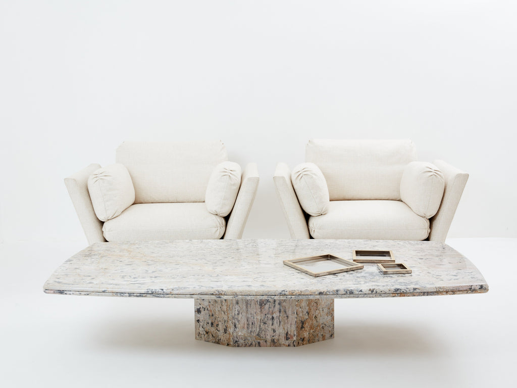Large coffee table Greige Sicilian marble 1970s