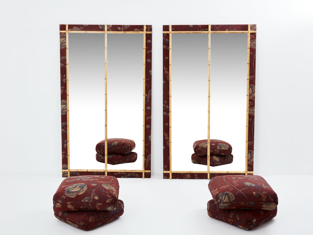 Large pair of French 19th Century gilt faux bamboo upholstery mirrors