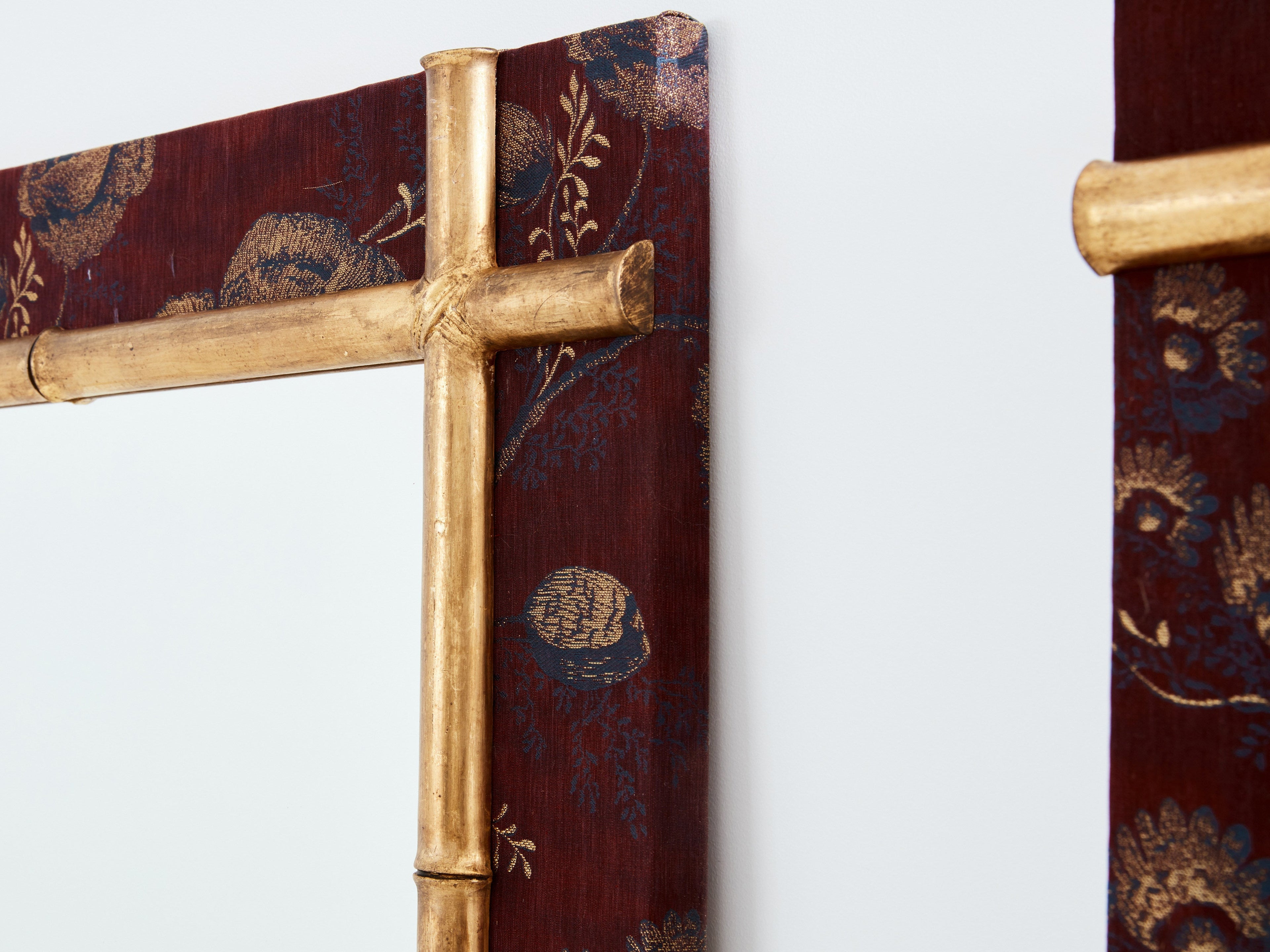 Large pair of French 19th Century gilt faux bamboo upholstery mirrors