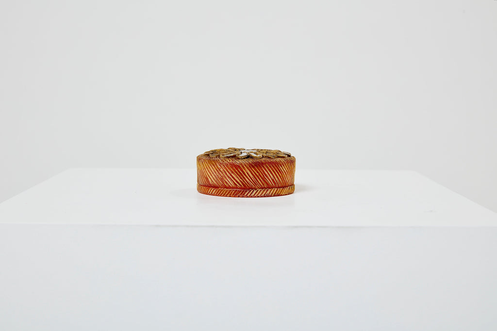 Line Vautrin orange talosel marguerite mirror round box 1960