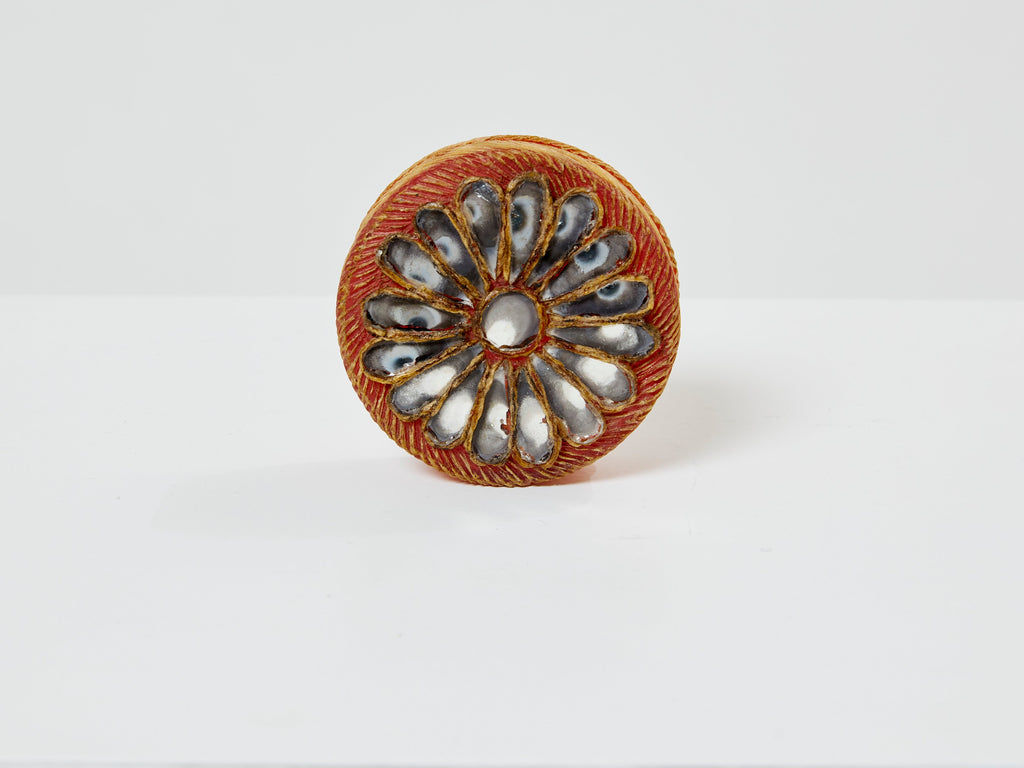 Line Vautrin orange talosel marguerite mirror round box 1960