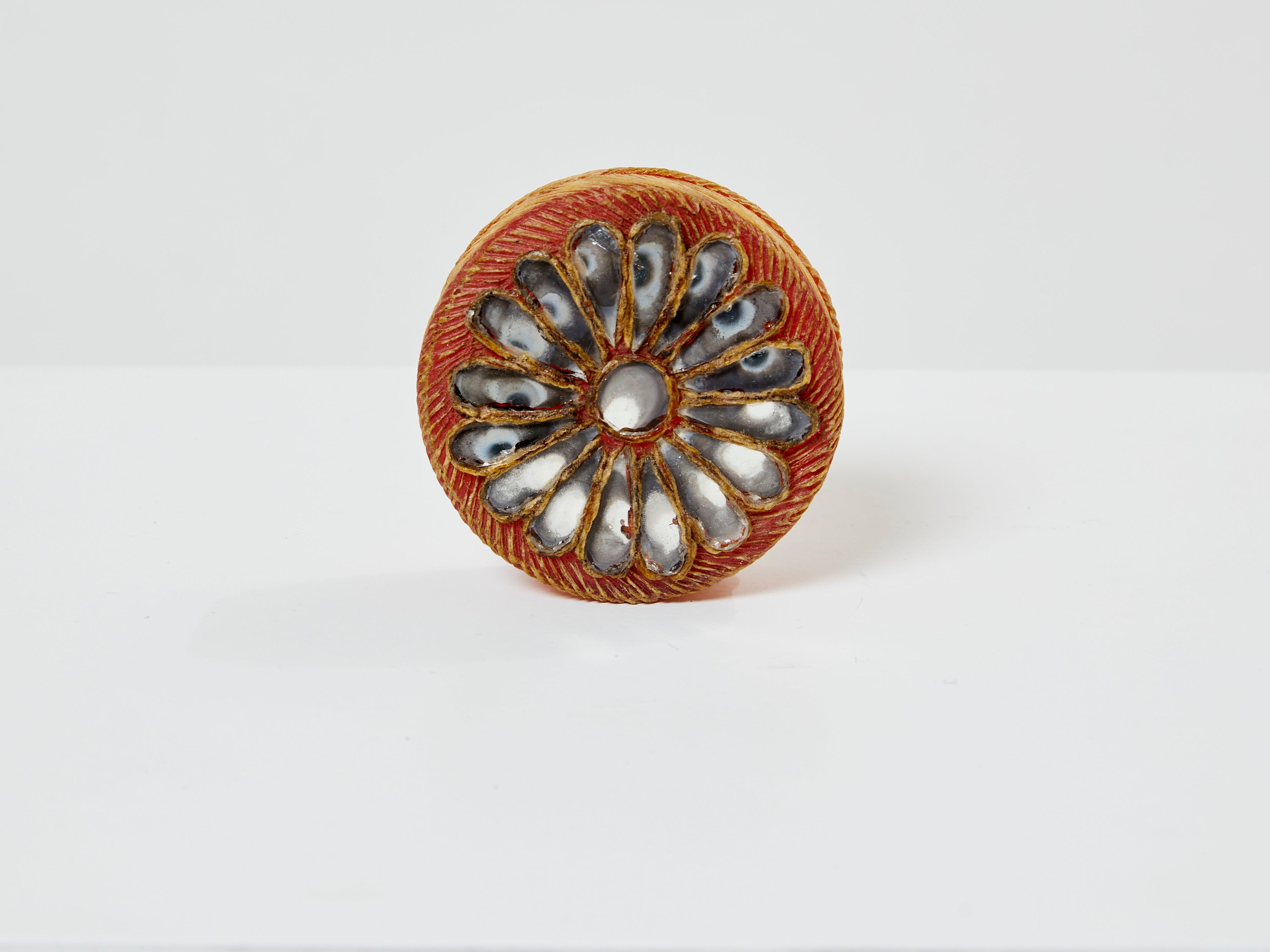 Line Vautrin orange talosel marguerite mirror round box 1960