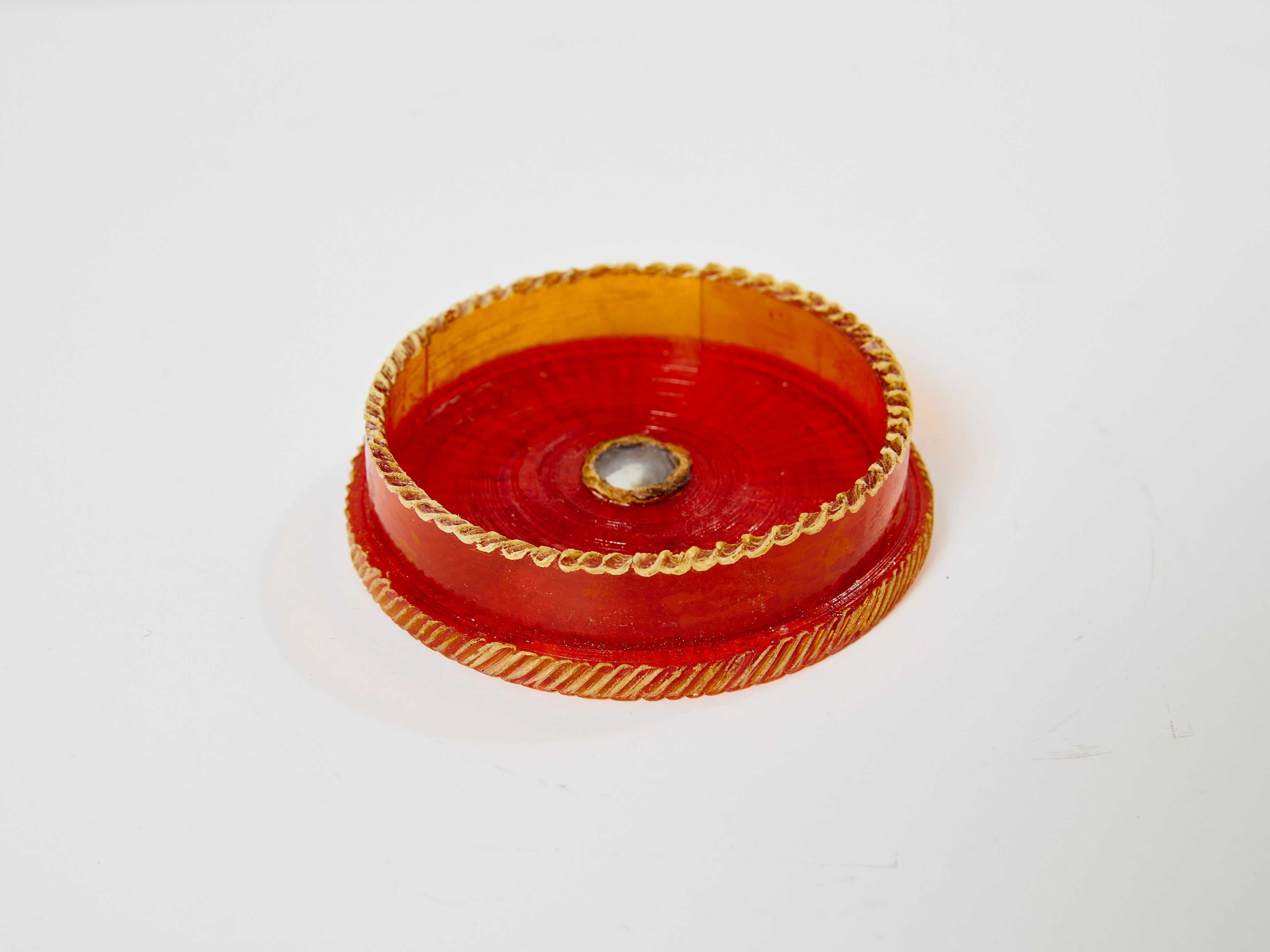 Line Vautrin orange talosel marguerite mirror round box 1960