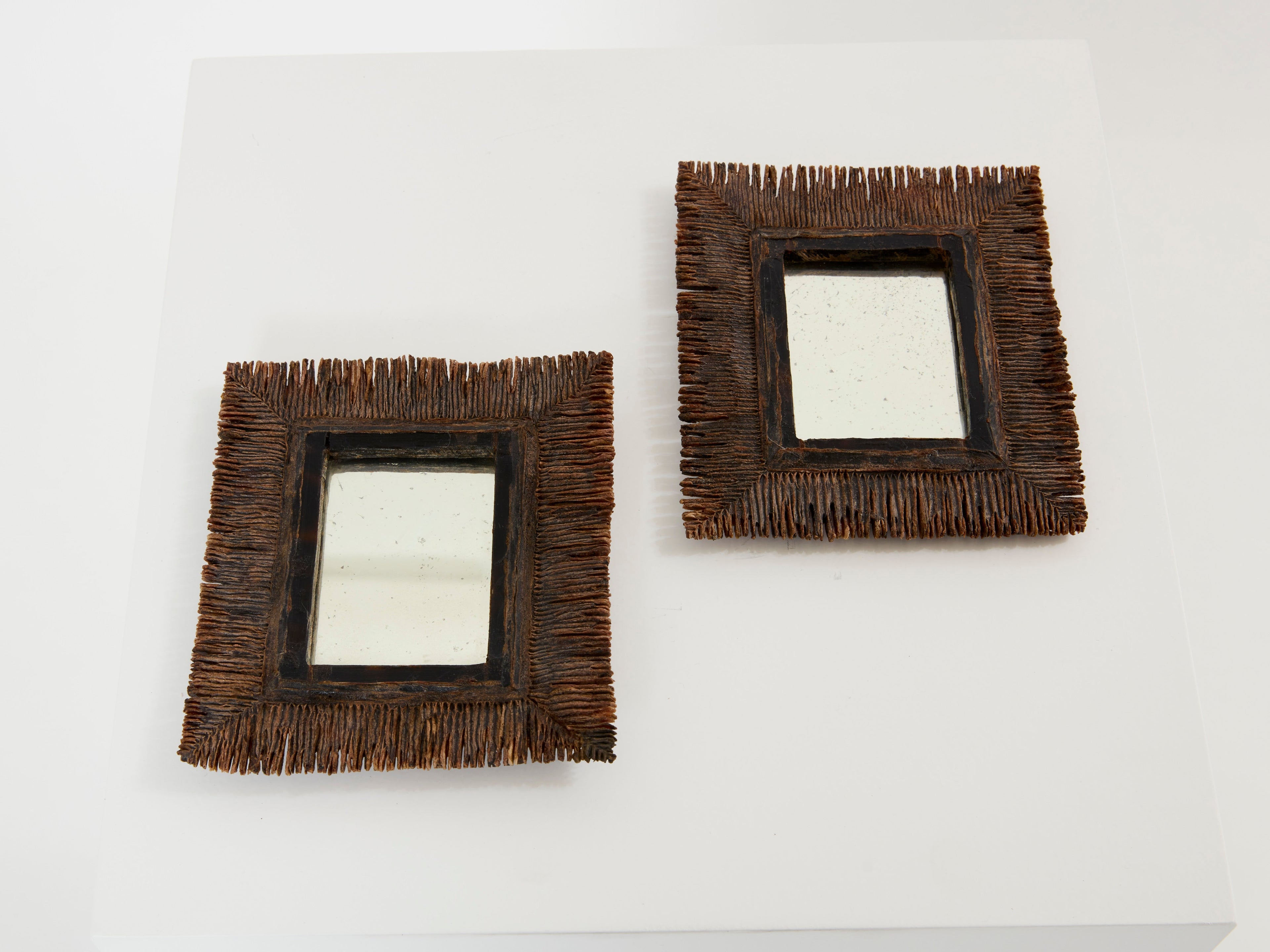 Line Vautrin pair of déchiquetée talosel resin mirrors 1960