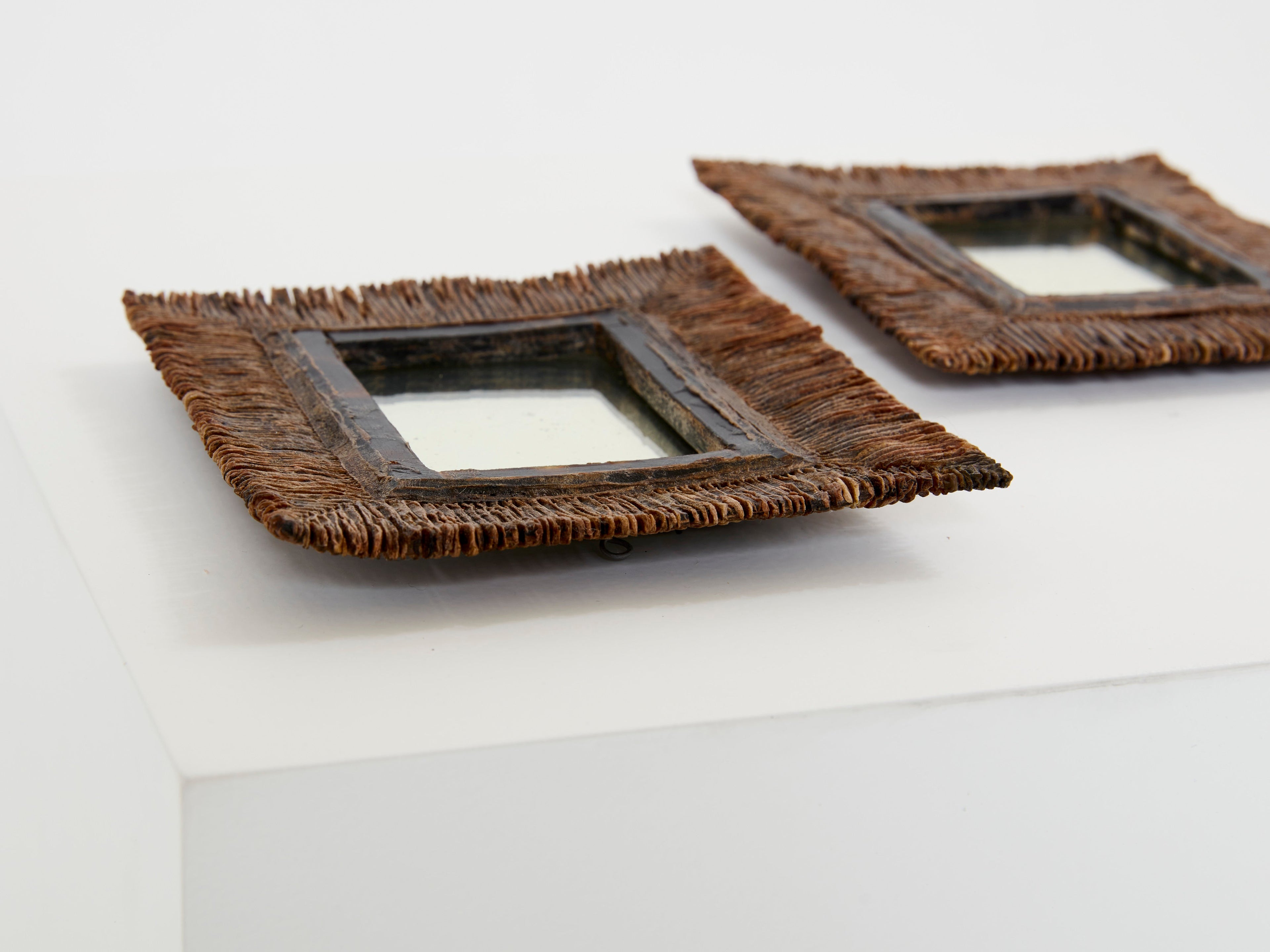 Line Vautrin pair of déchiquetée talosel resin mirrors 1960
